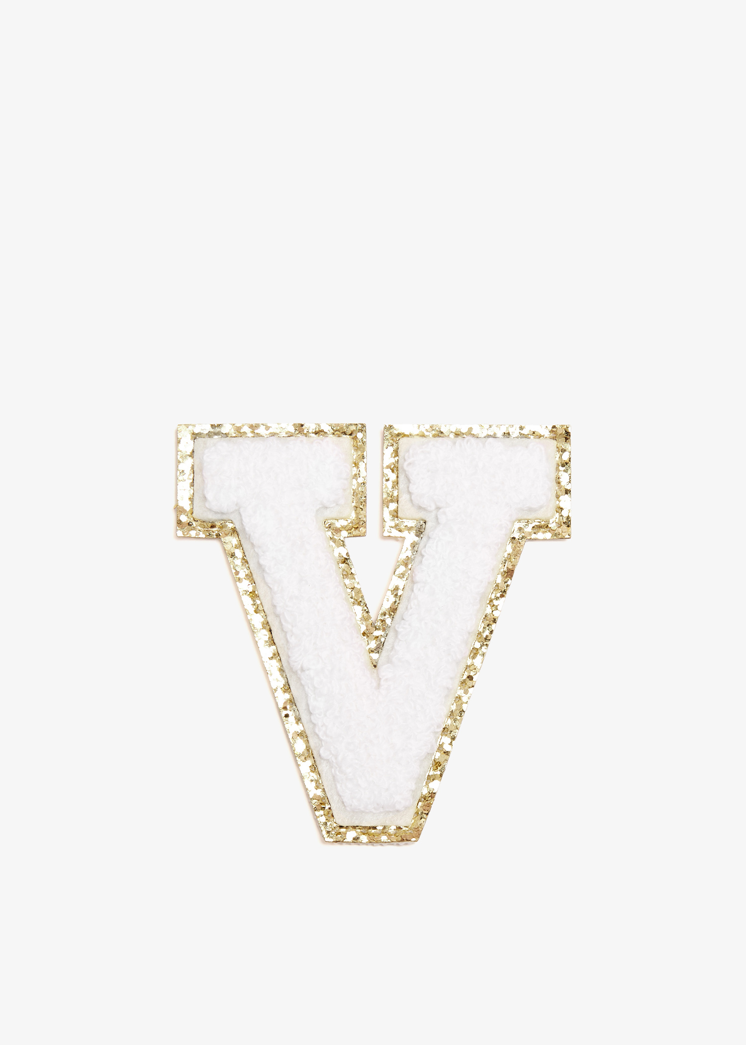 

3" Chenille Sparkle Letter 'V' patch, White