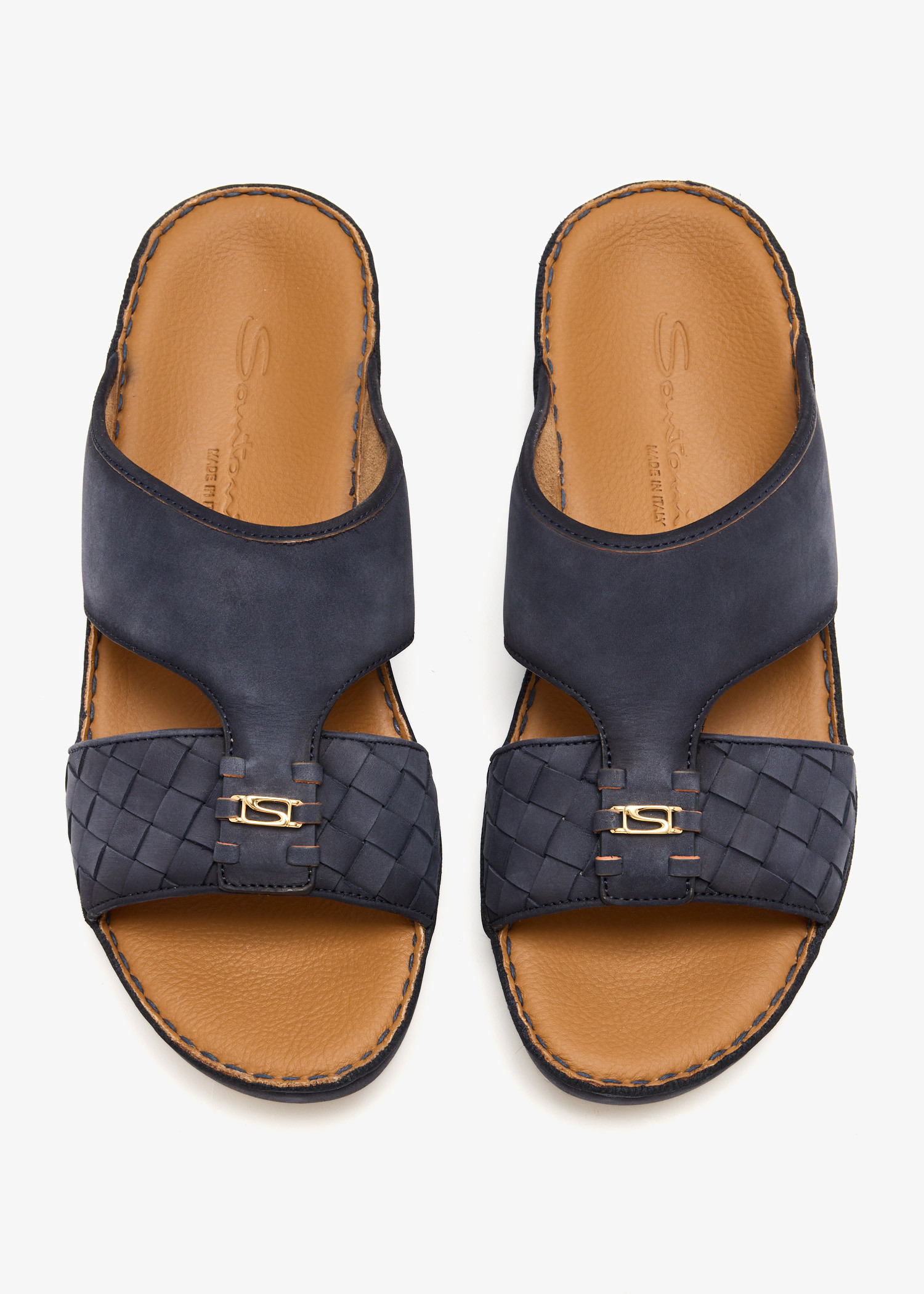 

Woven suede sandals, Navy