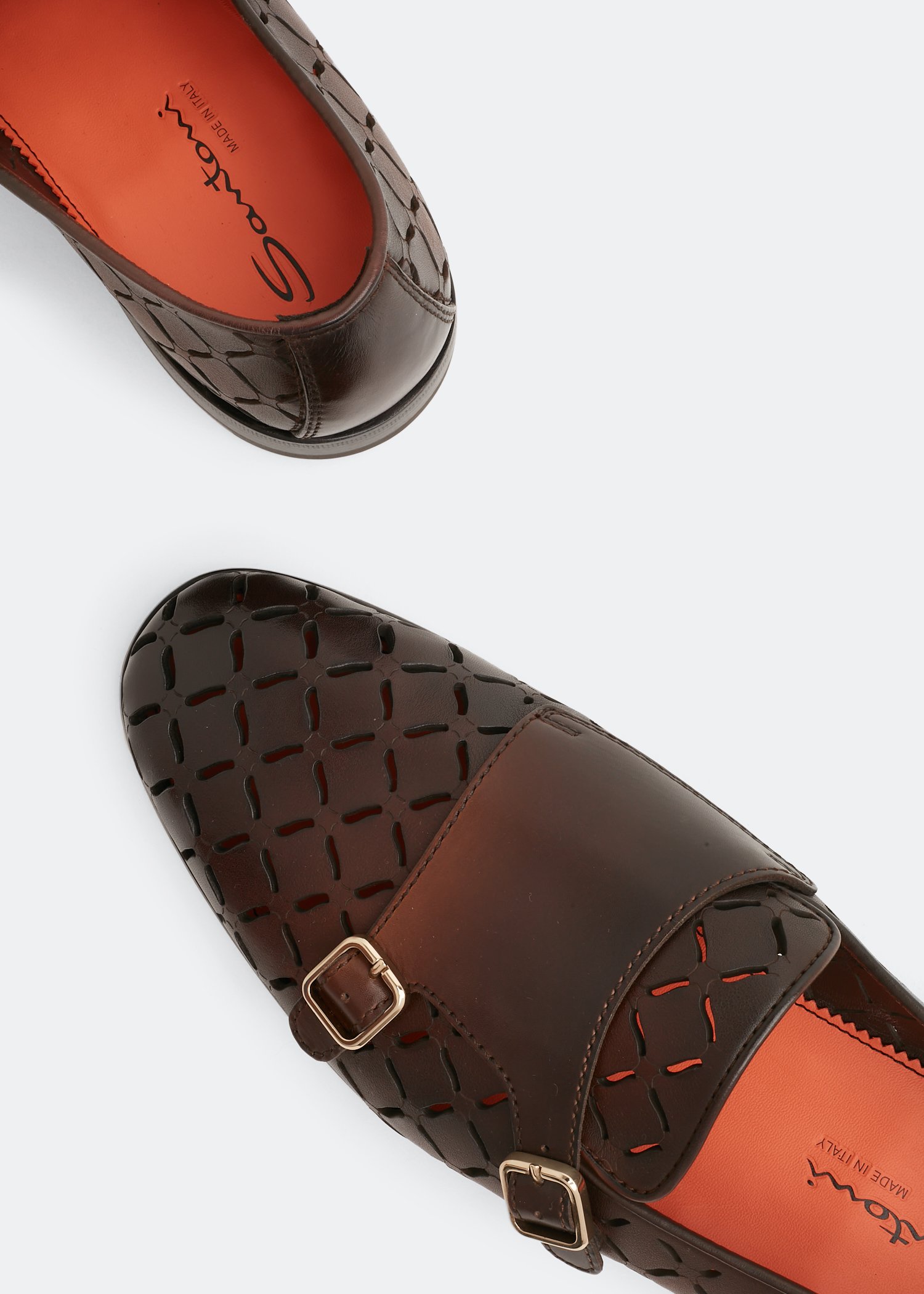 

Leather monk-strap loafers, Brown