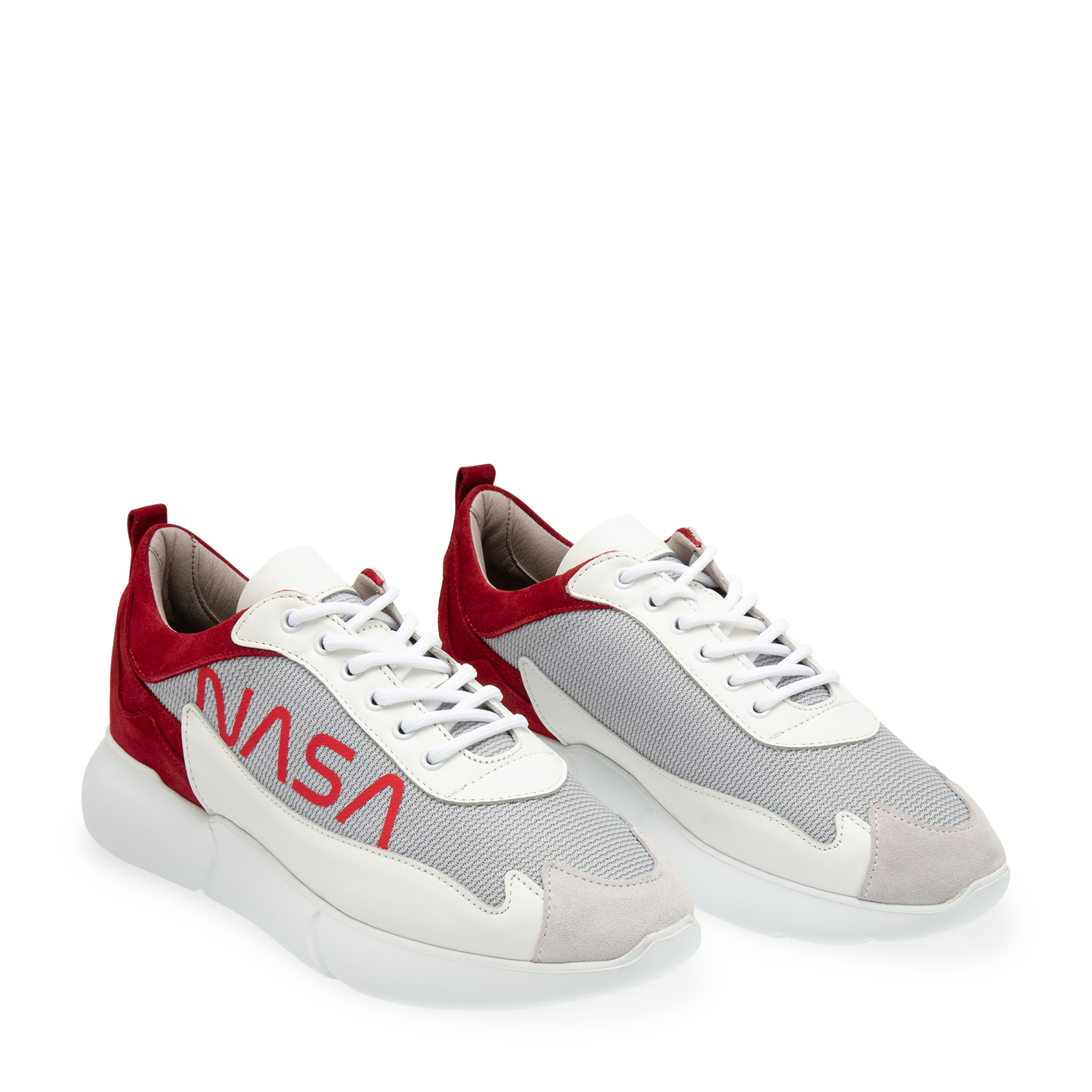 

Suede and mesh sneakers, White