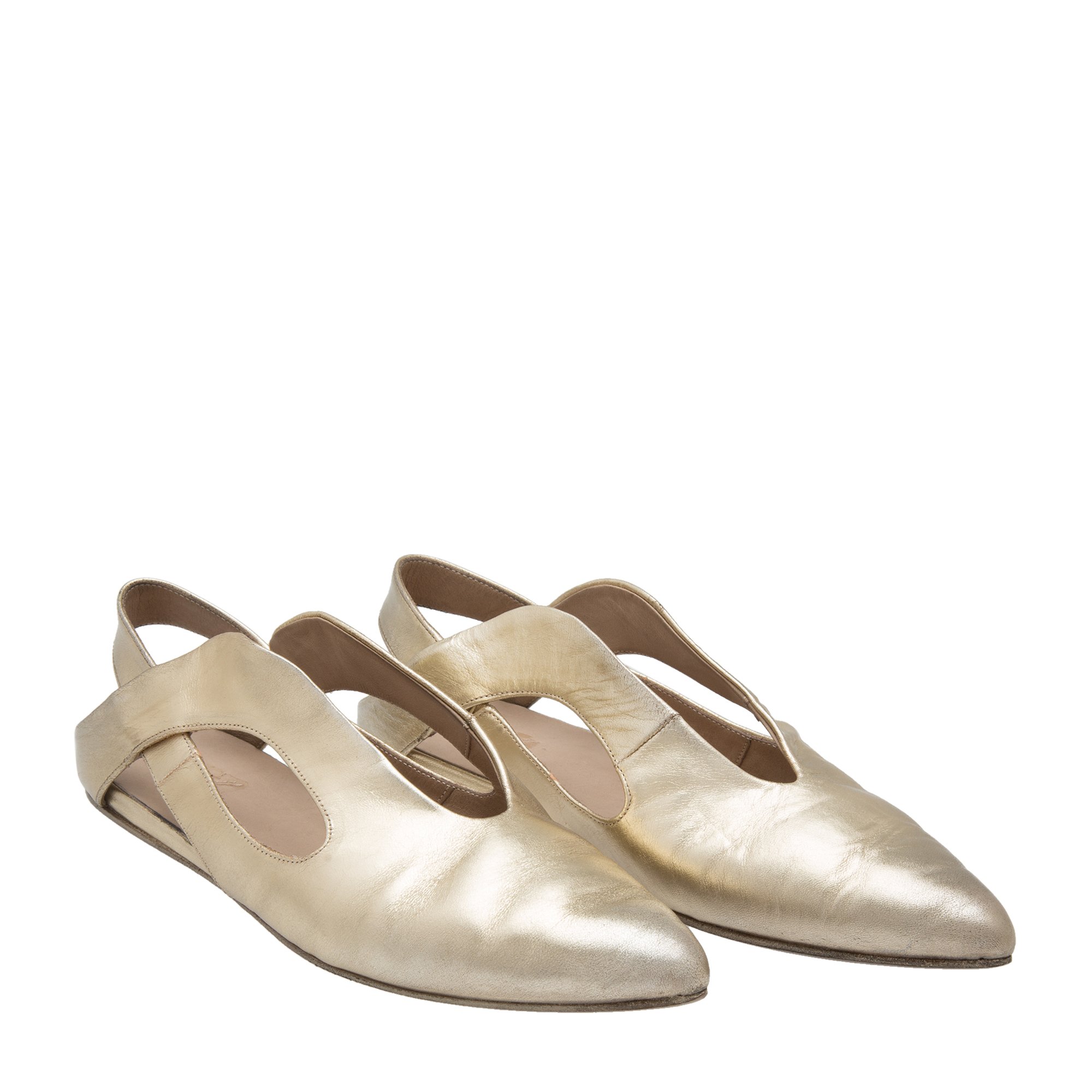 

Point-toe leather flats, Gold