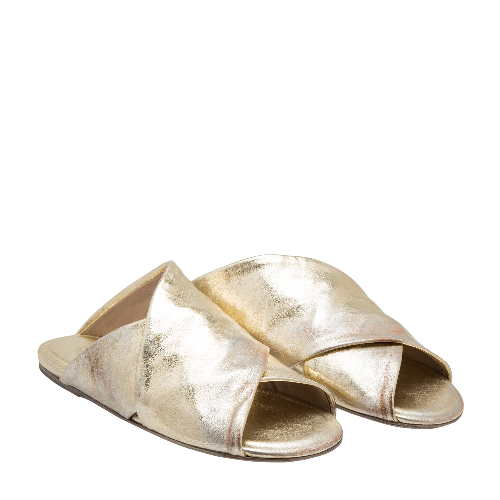 

Asymmetric-detail leather sandals, Gold
