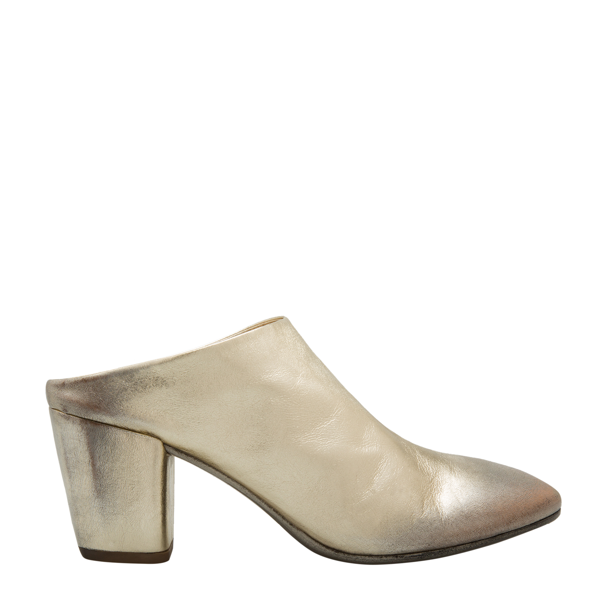 

Block-heel leather mules, Gold