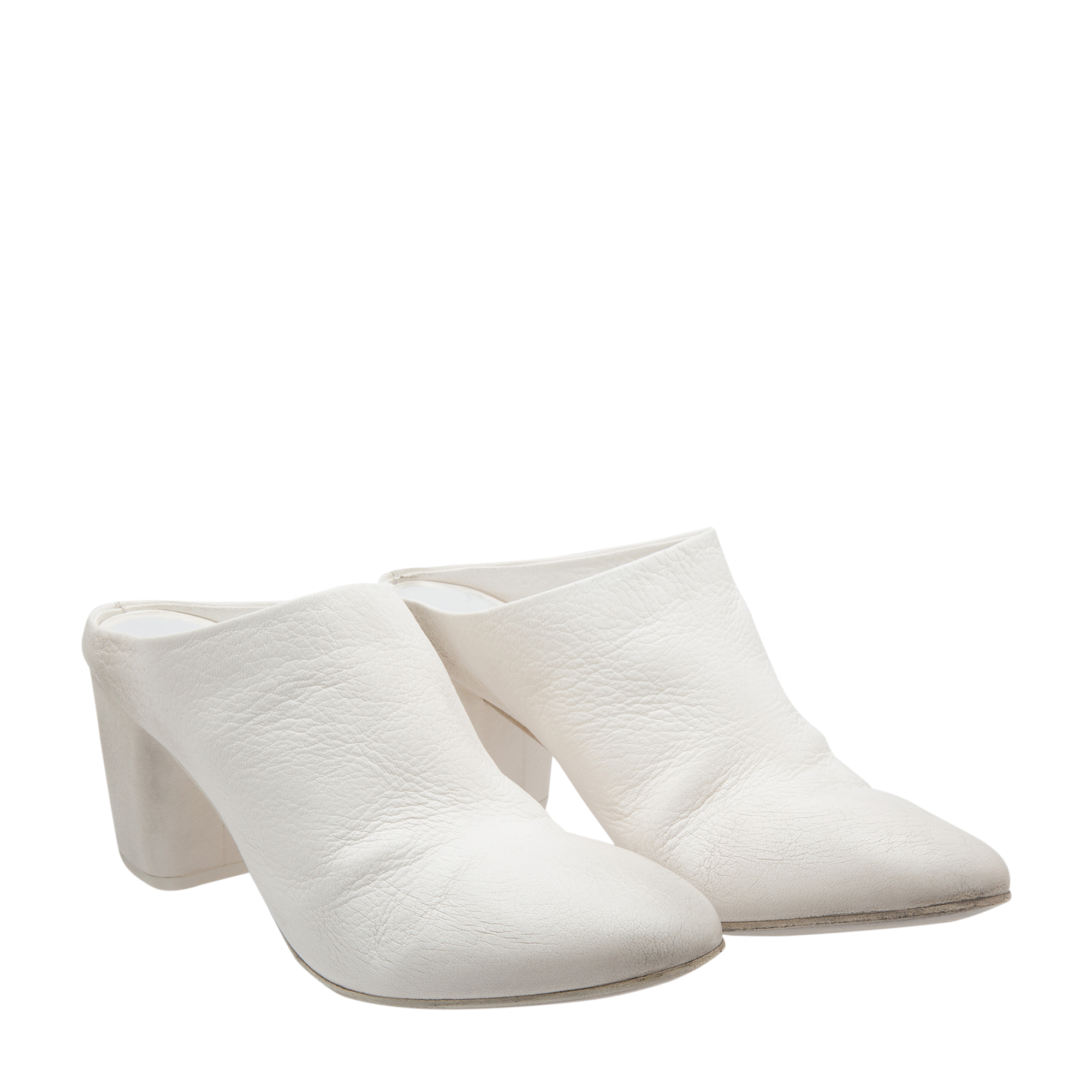 

Block-heel leather mules, White