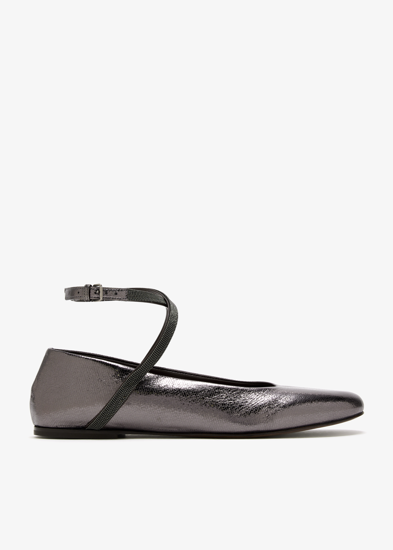 

Lamé grained calfskin flats, Silver