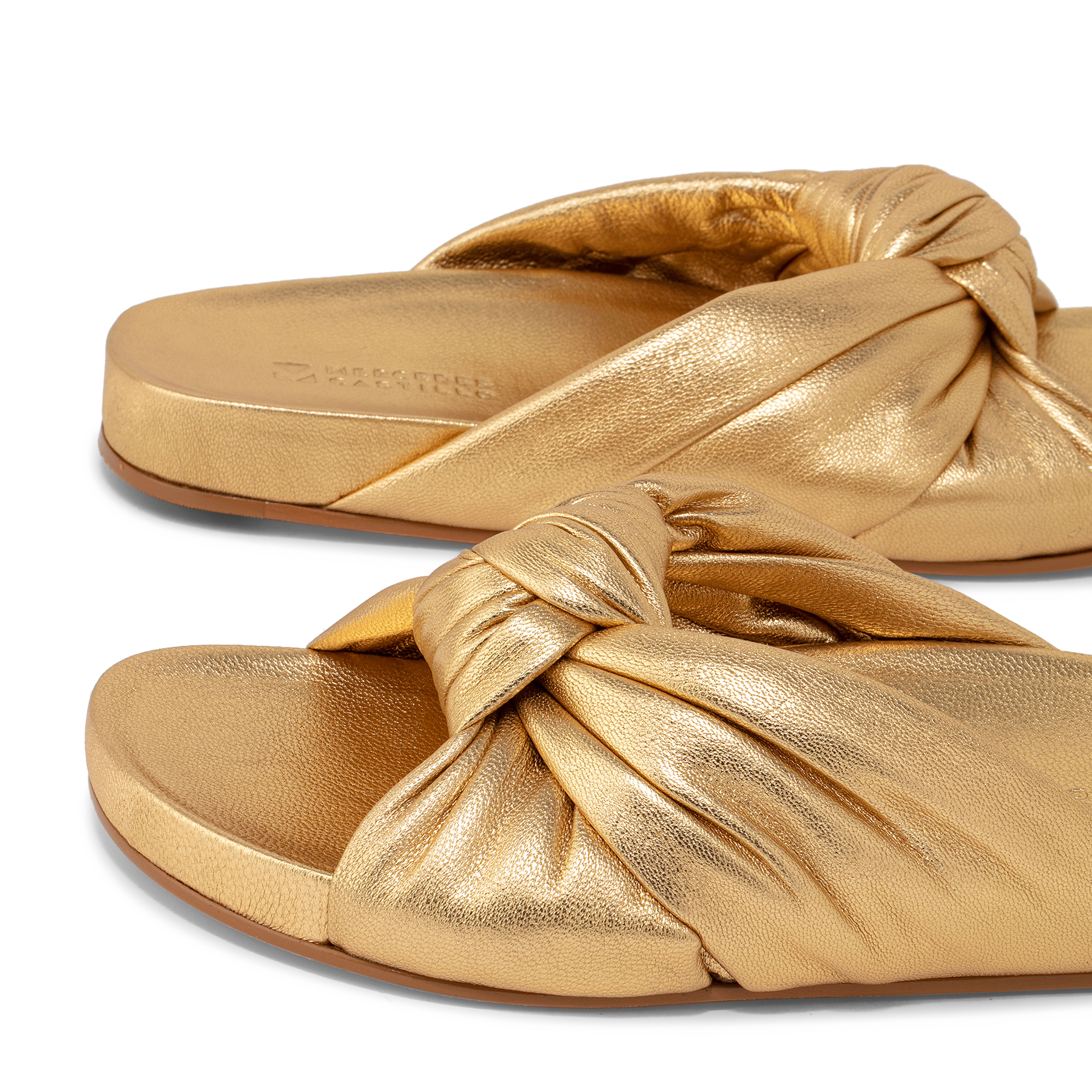

Knotted slide sandals, Gold