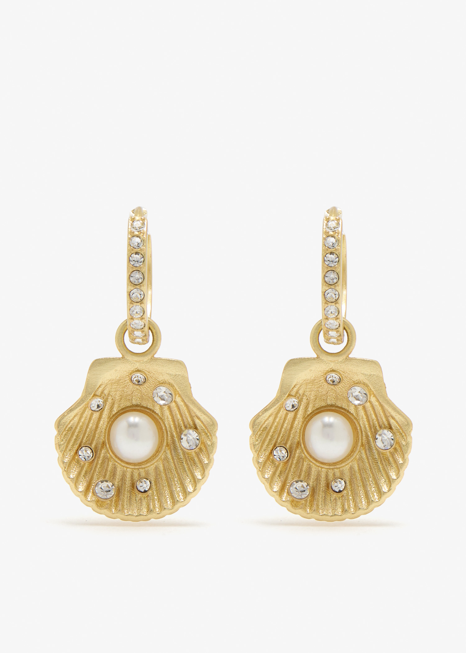 

Sea shell pearl earrings, Gold