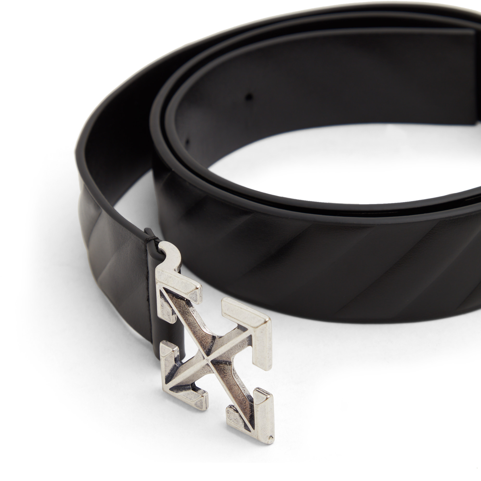 

Diag Arrow embossed leather belt, Black