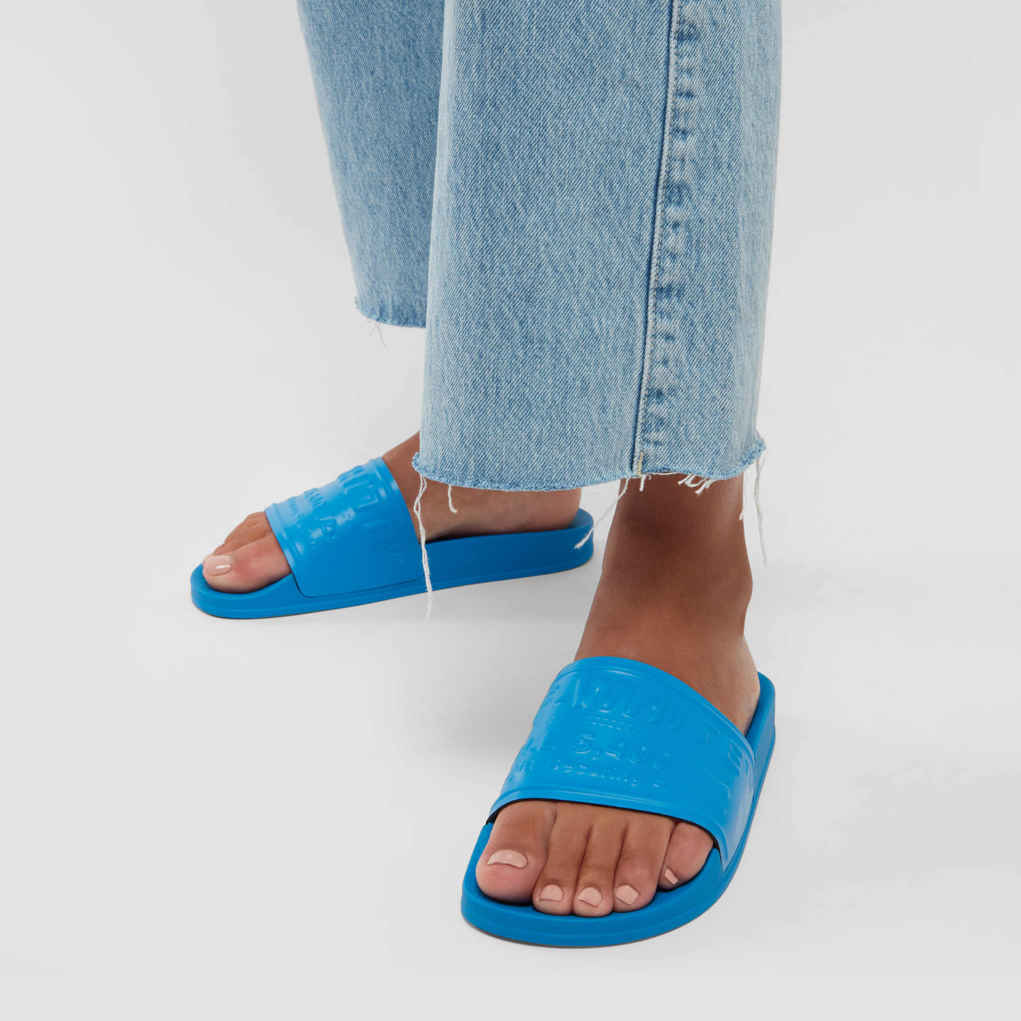 Off white blue logo pool 2025 slides