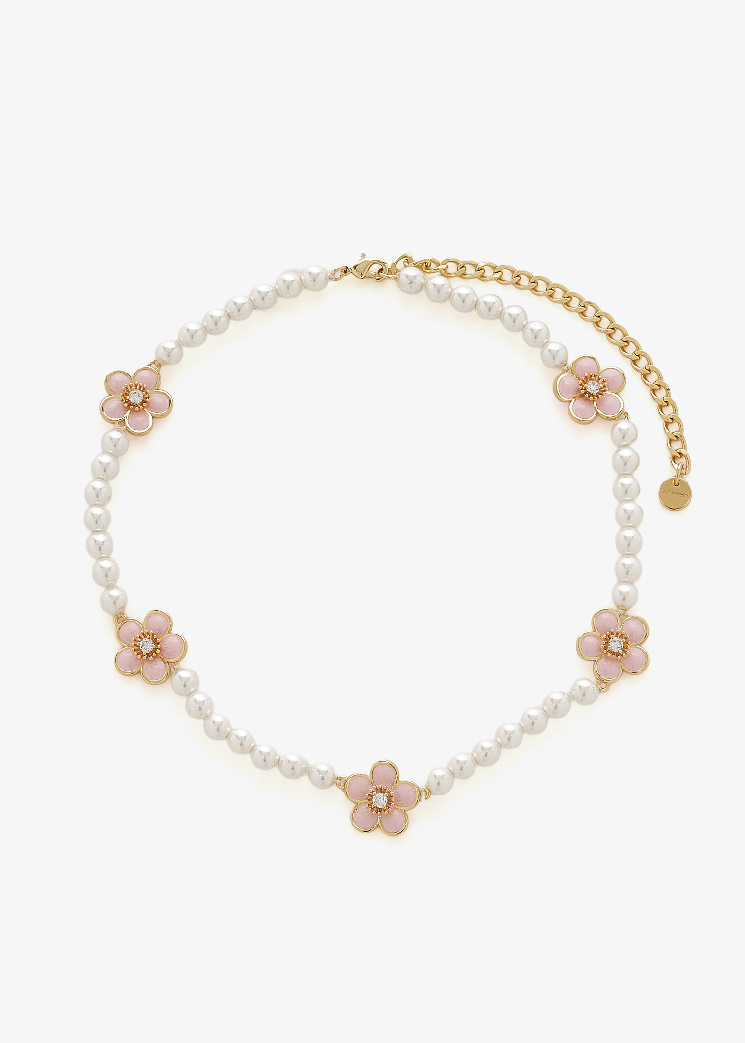 

Enamel flower pearl choker, Pink