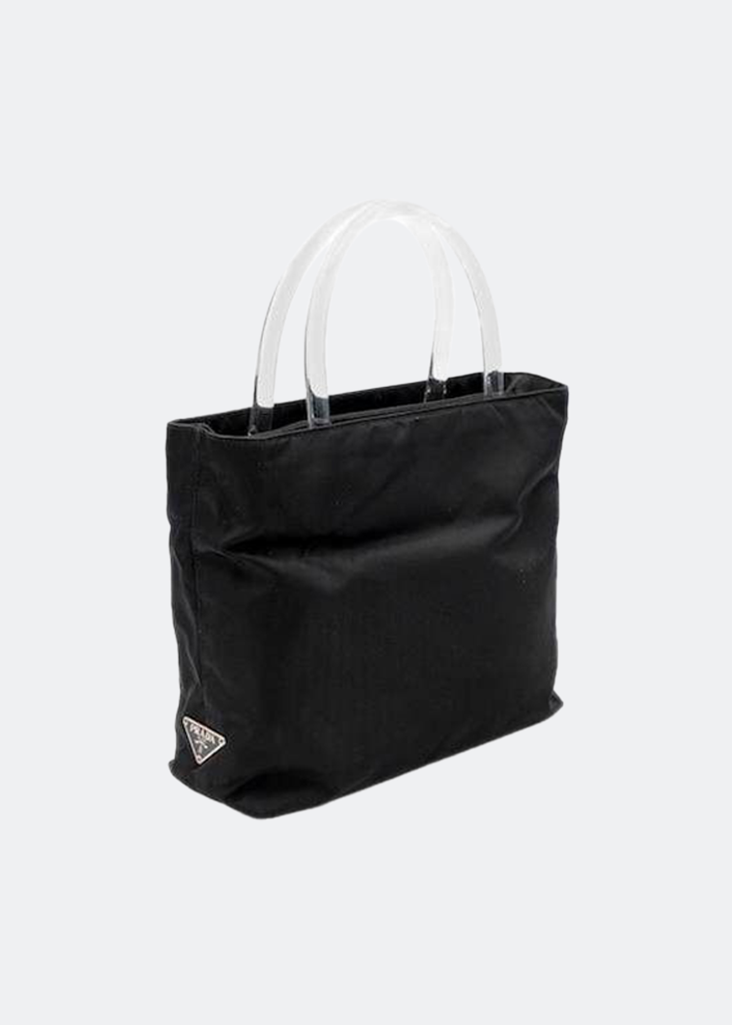 

Mini tote in black nylon with perspex handles