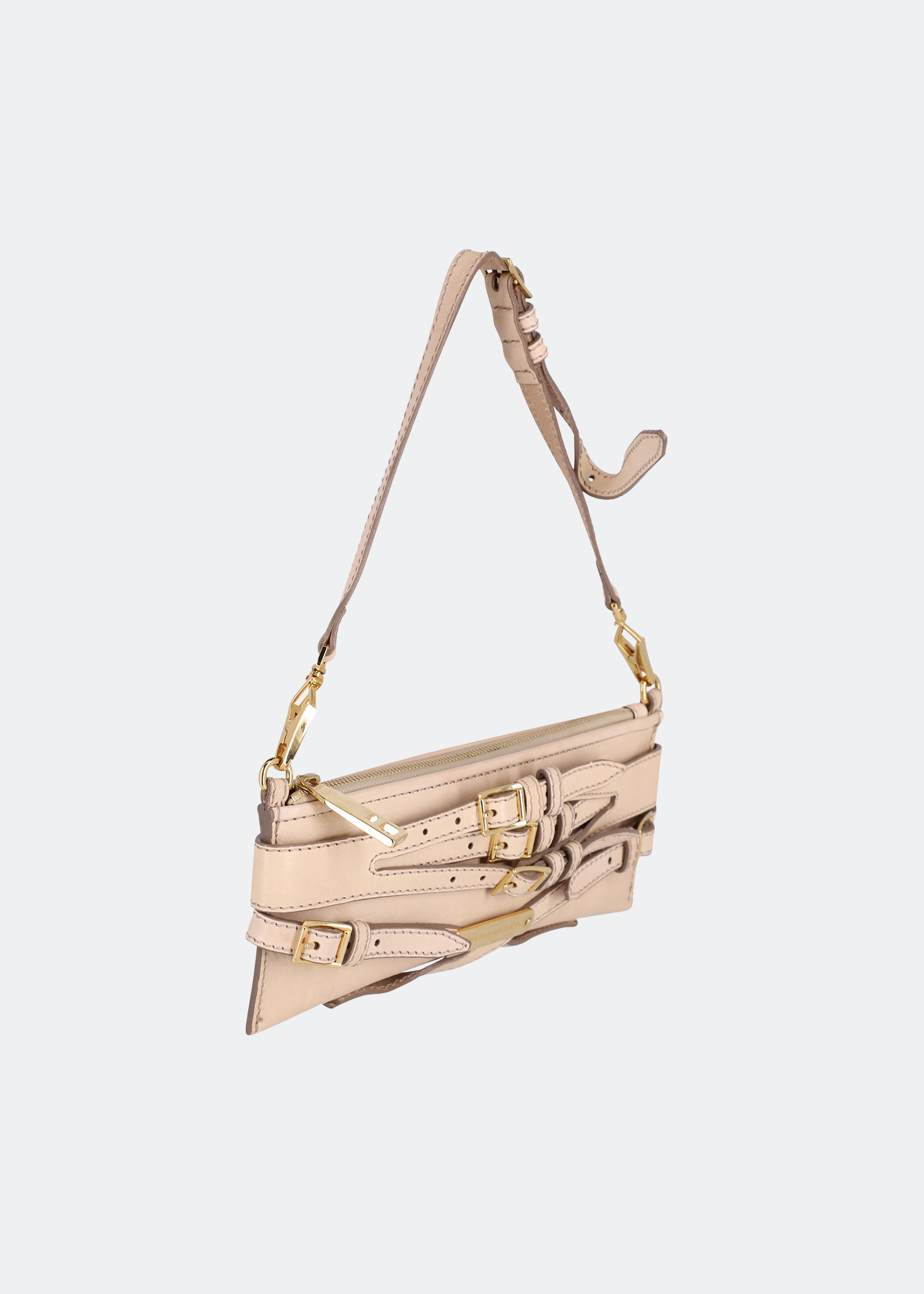 

Pochette belted shoulder bag in beige leather