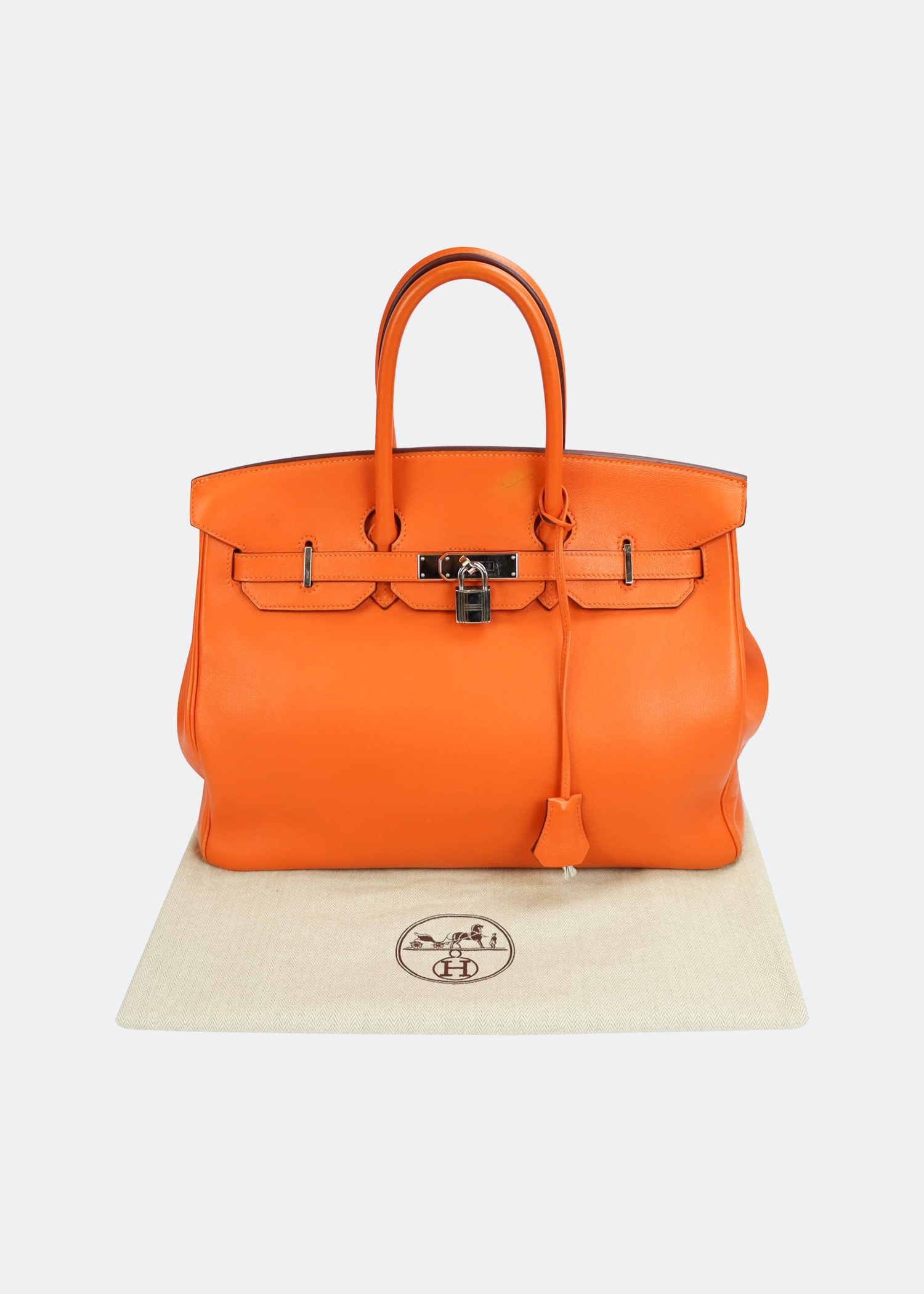 

Birkin 35 bag in orange swift palladium