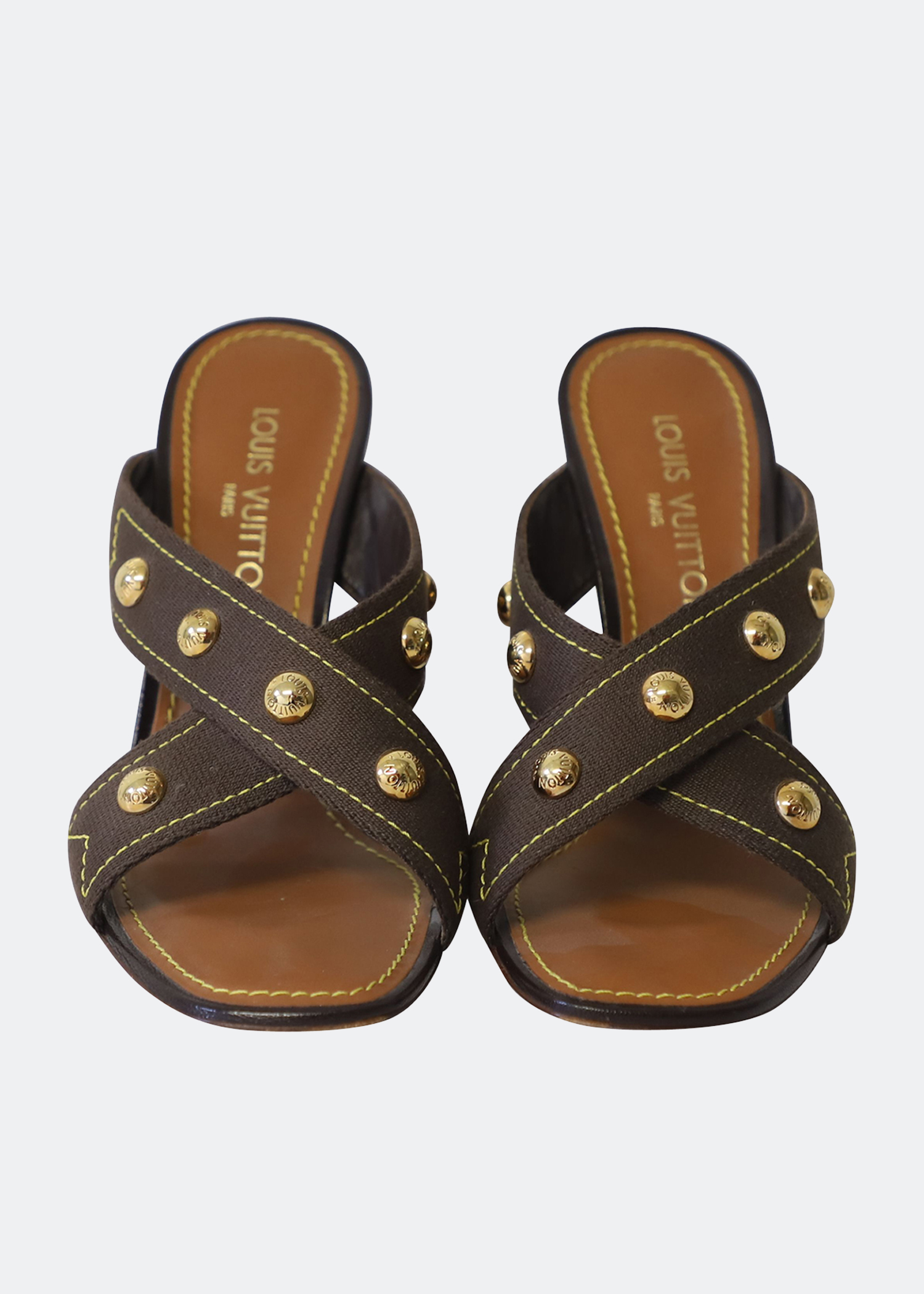 

Gold stud wedge sandals, Brown