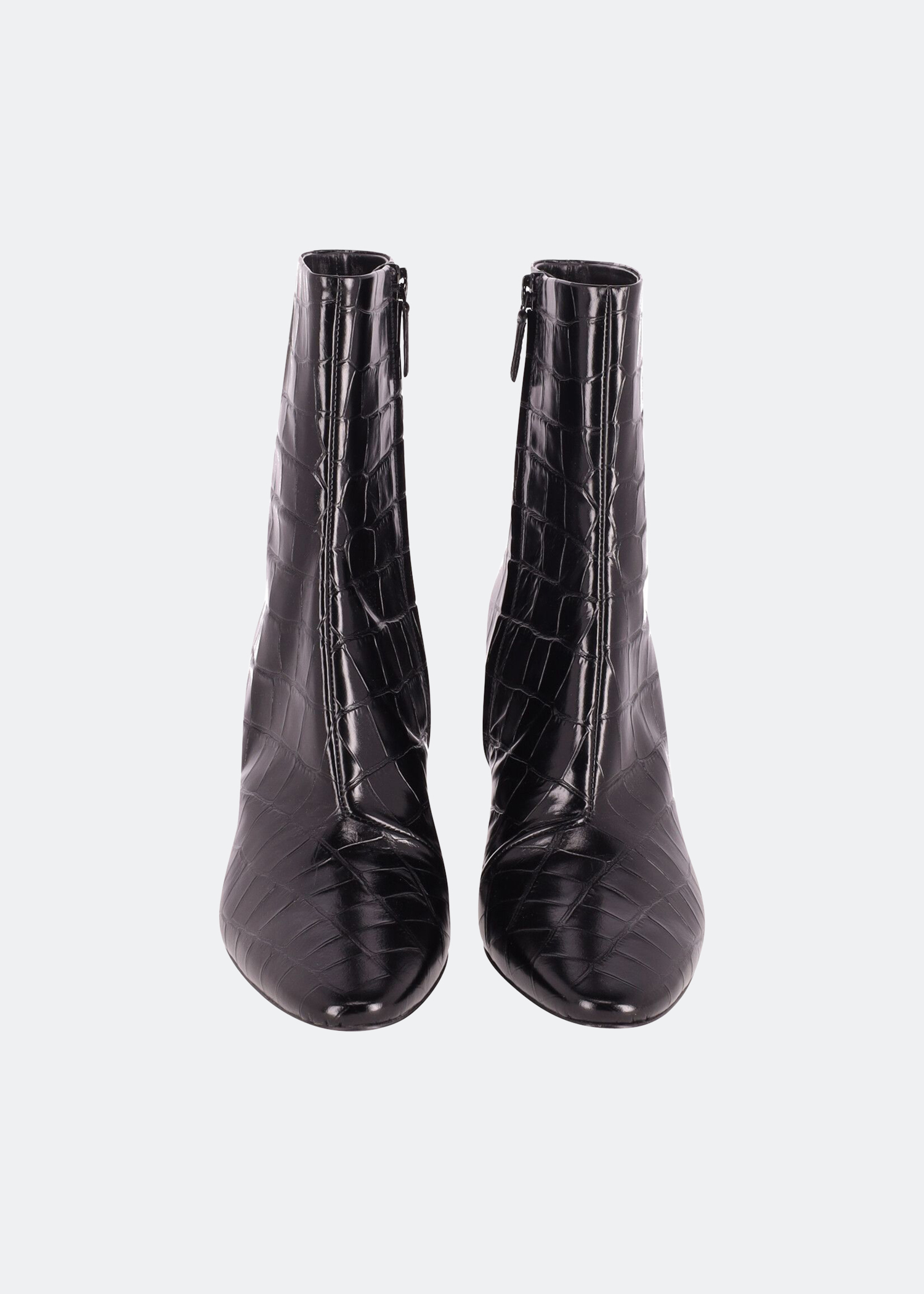 

Croc-embossed ankle boots, Black