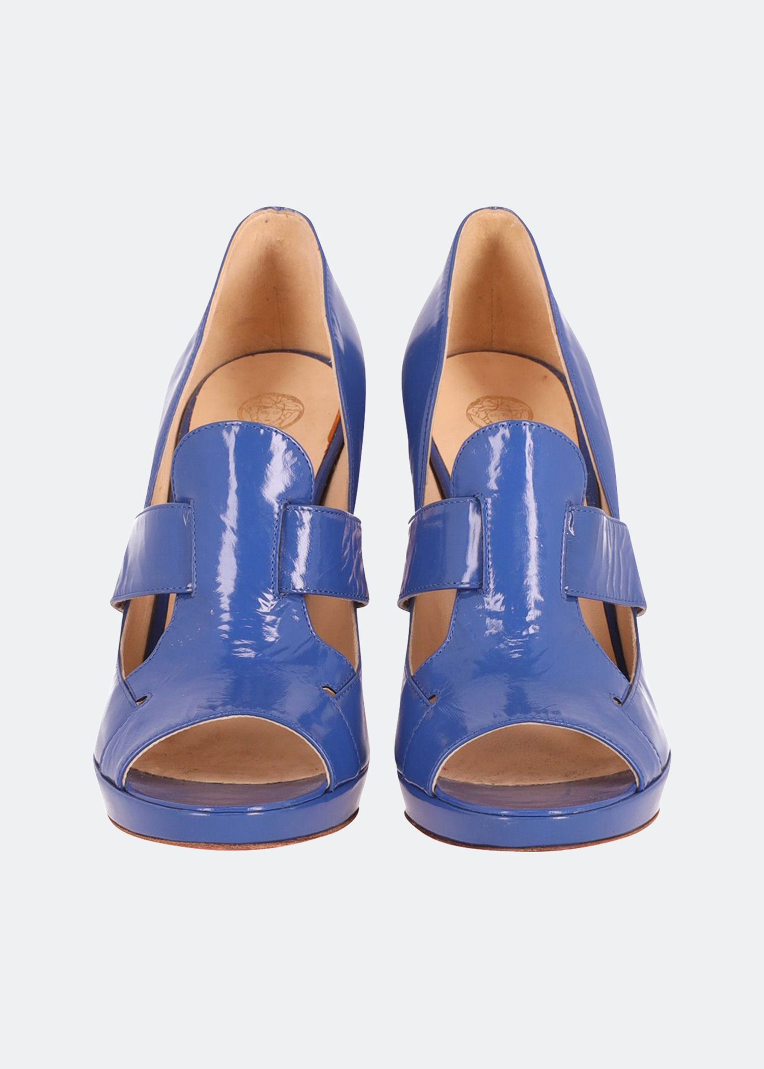 

Open-toe court sandals in blue leather