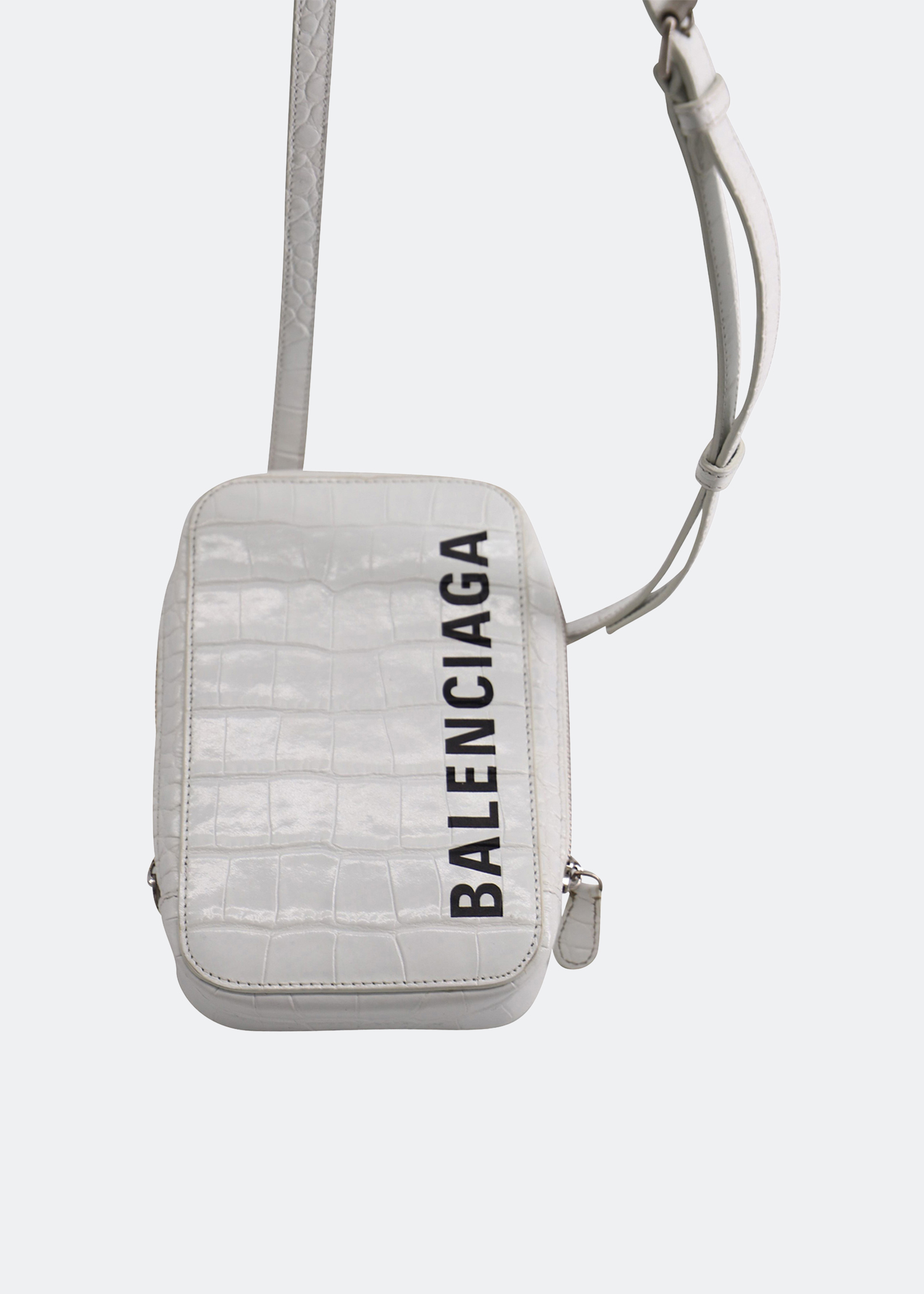 

Monogram croc-embossed phone holder, White