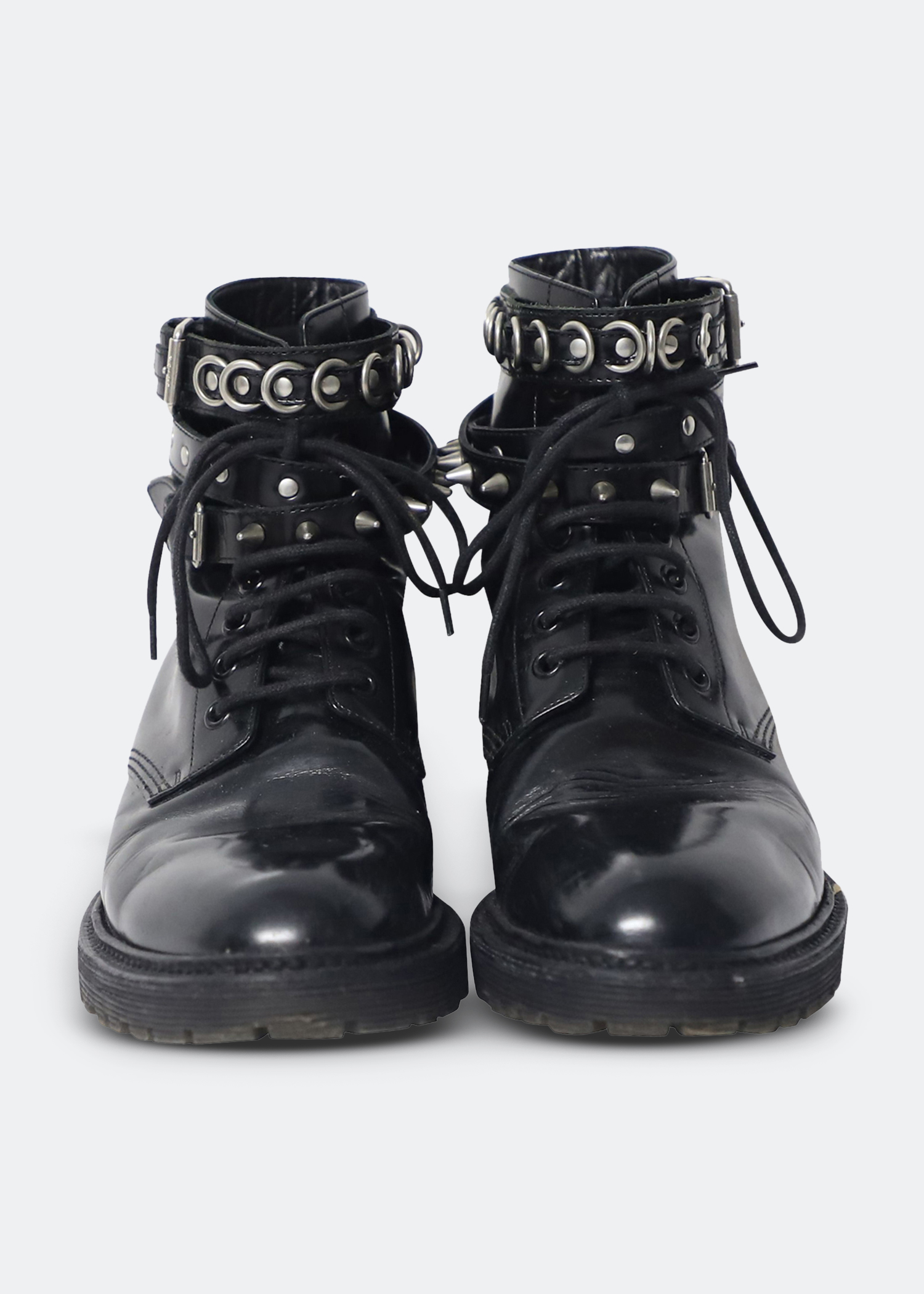 

Studded ankle strap combat boots, Black