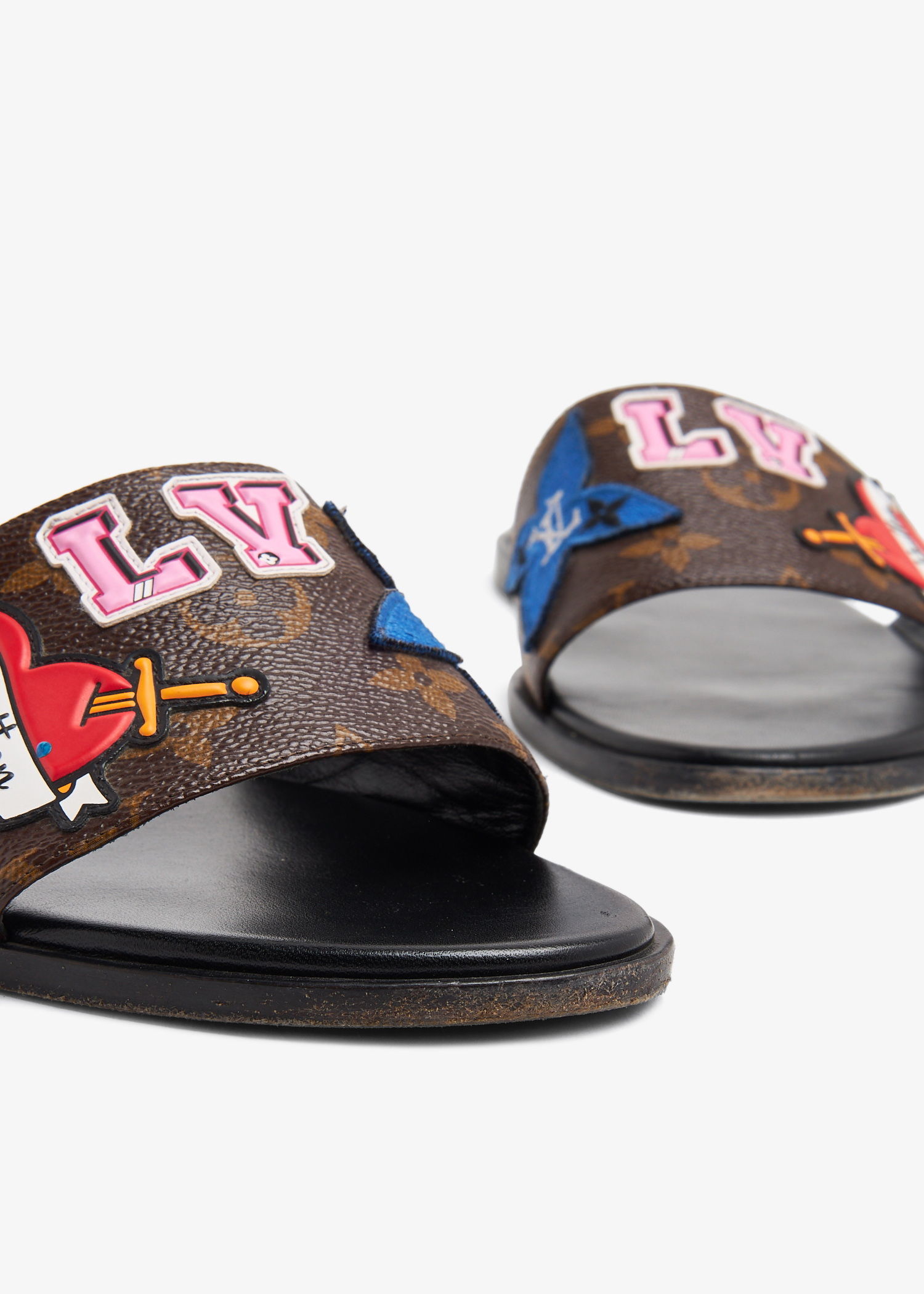 Lv black heart flat mule sale