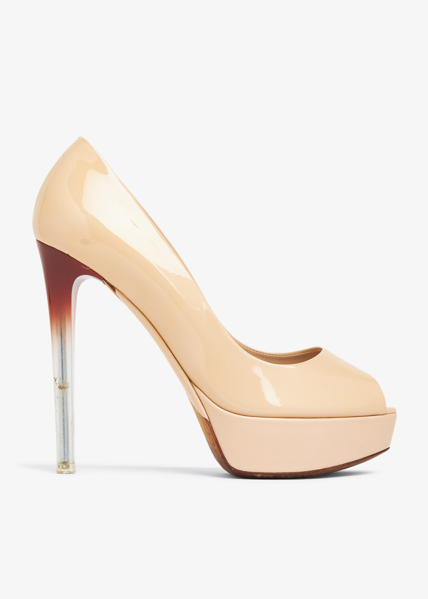 

Patent open-toe pumps, Beige