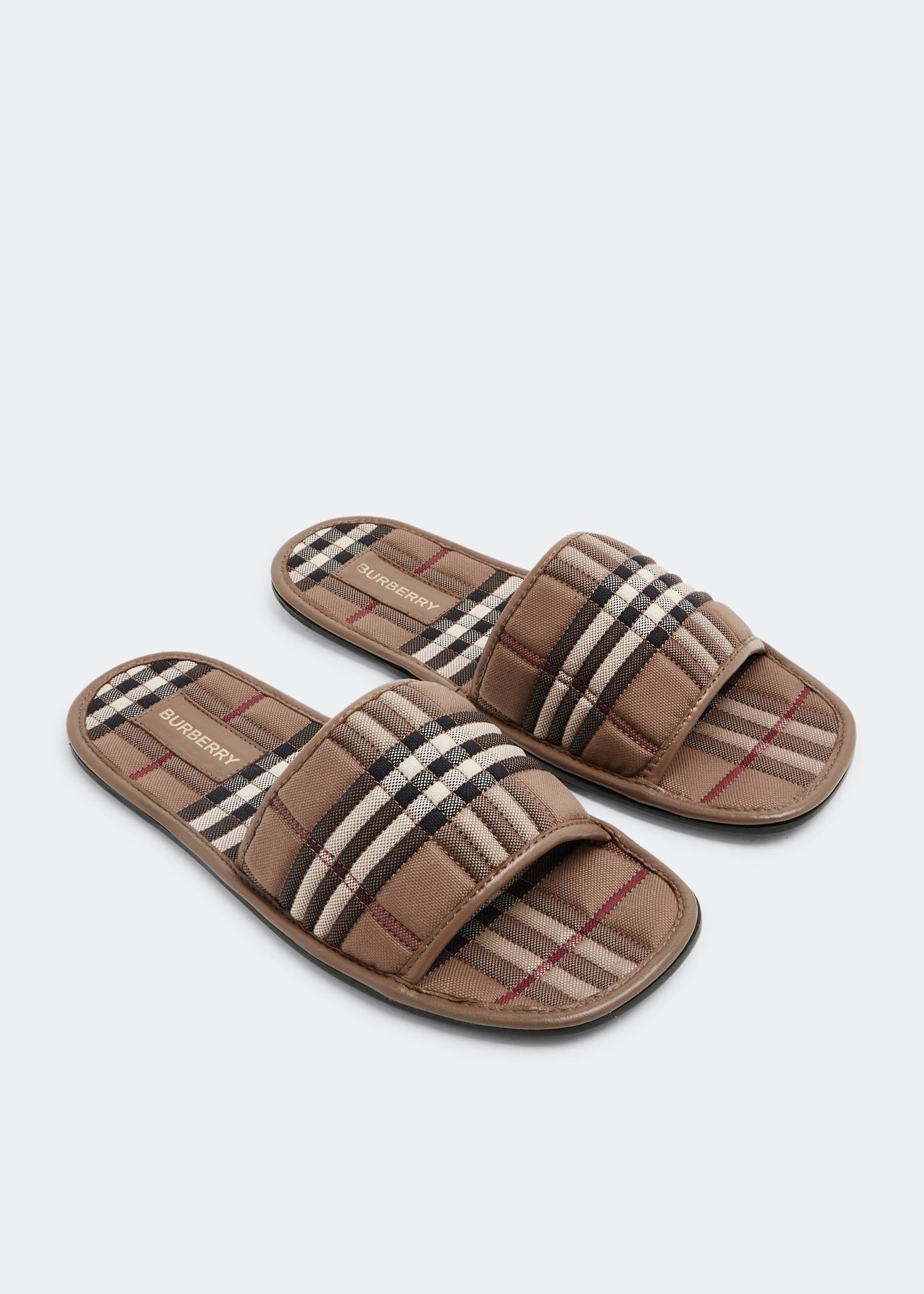 

Check quilted slides, Brown