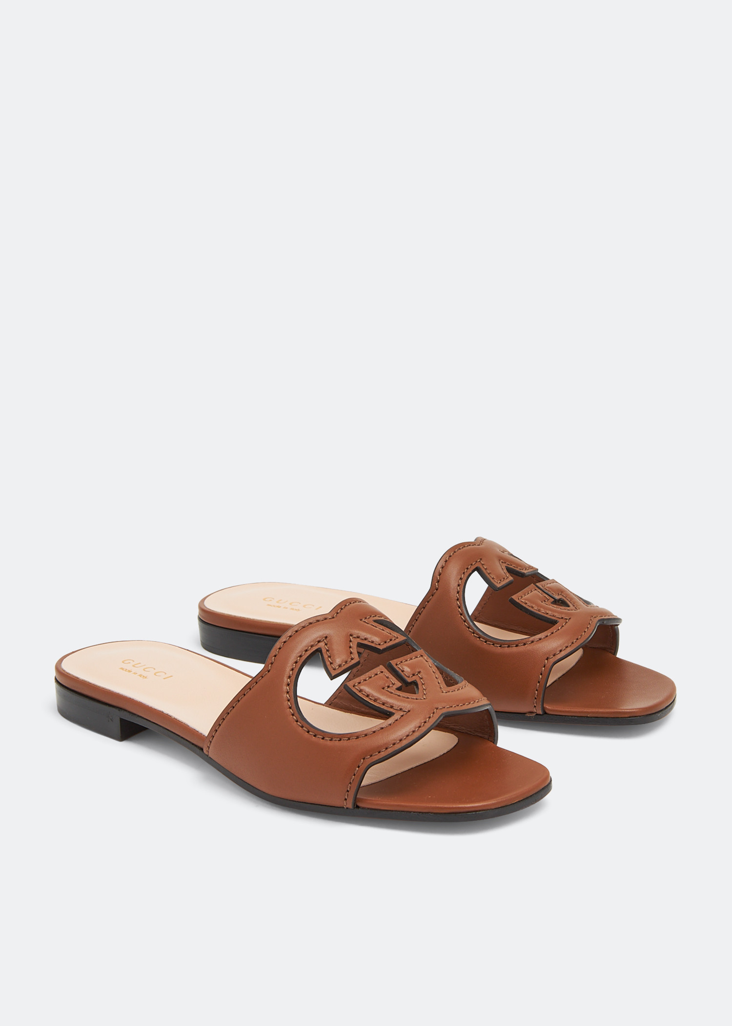 

Interlocking G cut-out slide sandals, Brown