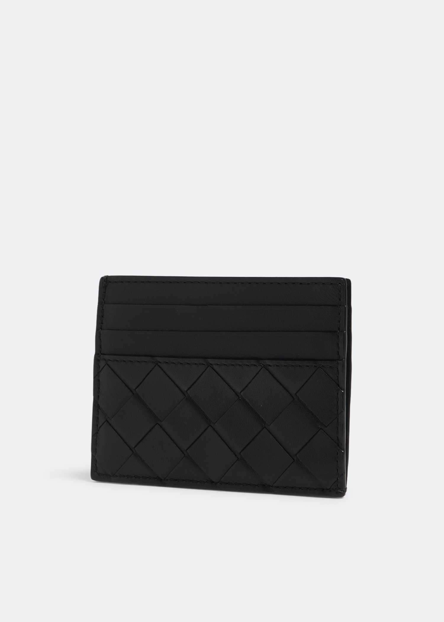 

Intrecciato leather card holder, Black