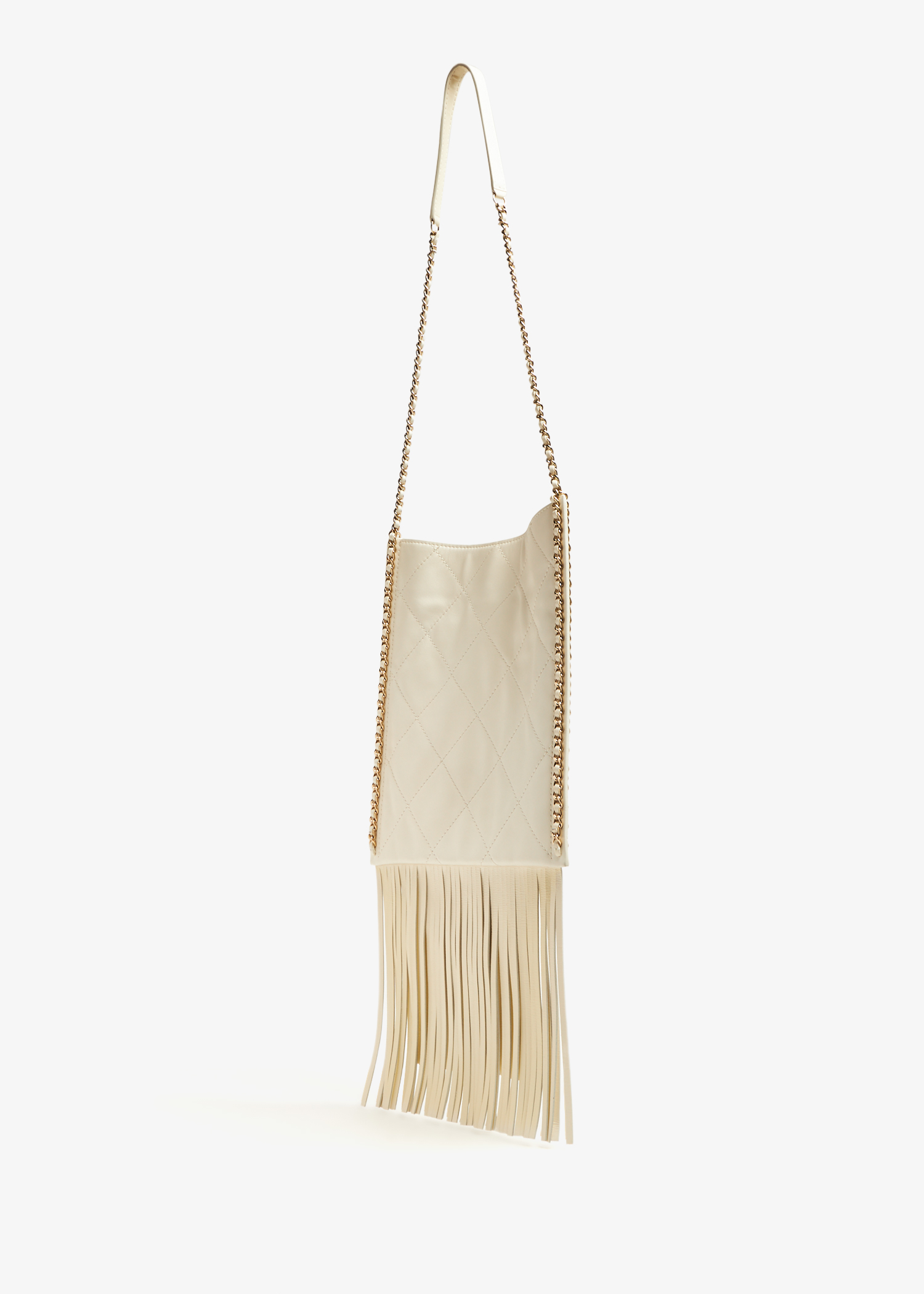 

Quilted fringe shopping bag, White