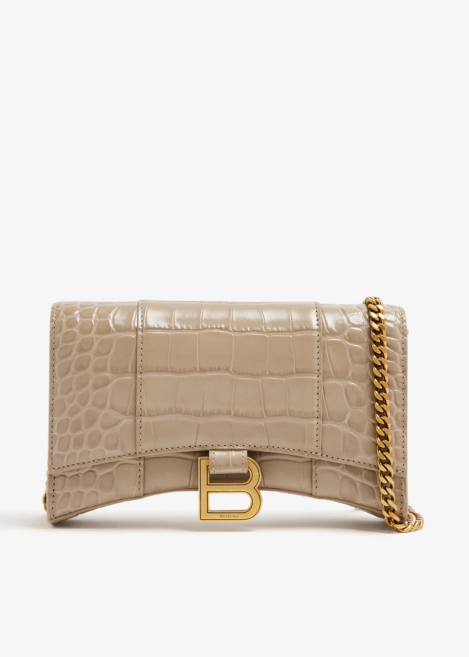 Balenciaga Pre Loved Hourglass chain wallet for Women Beige in