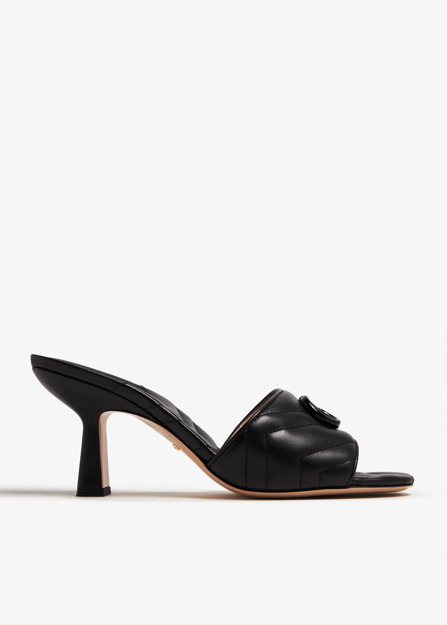 

Gucci Double G Mid Heel Sandals in Black Leather