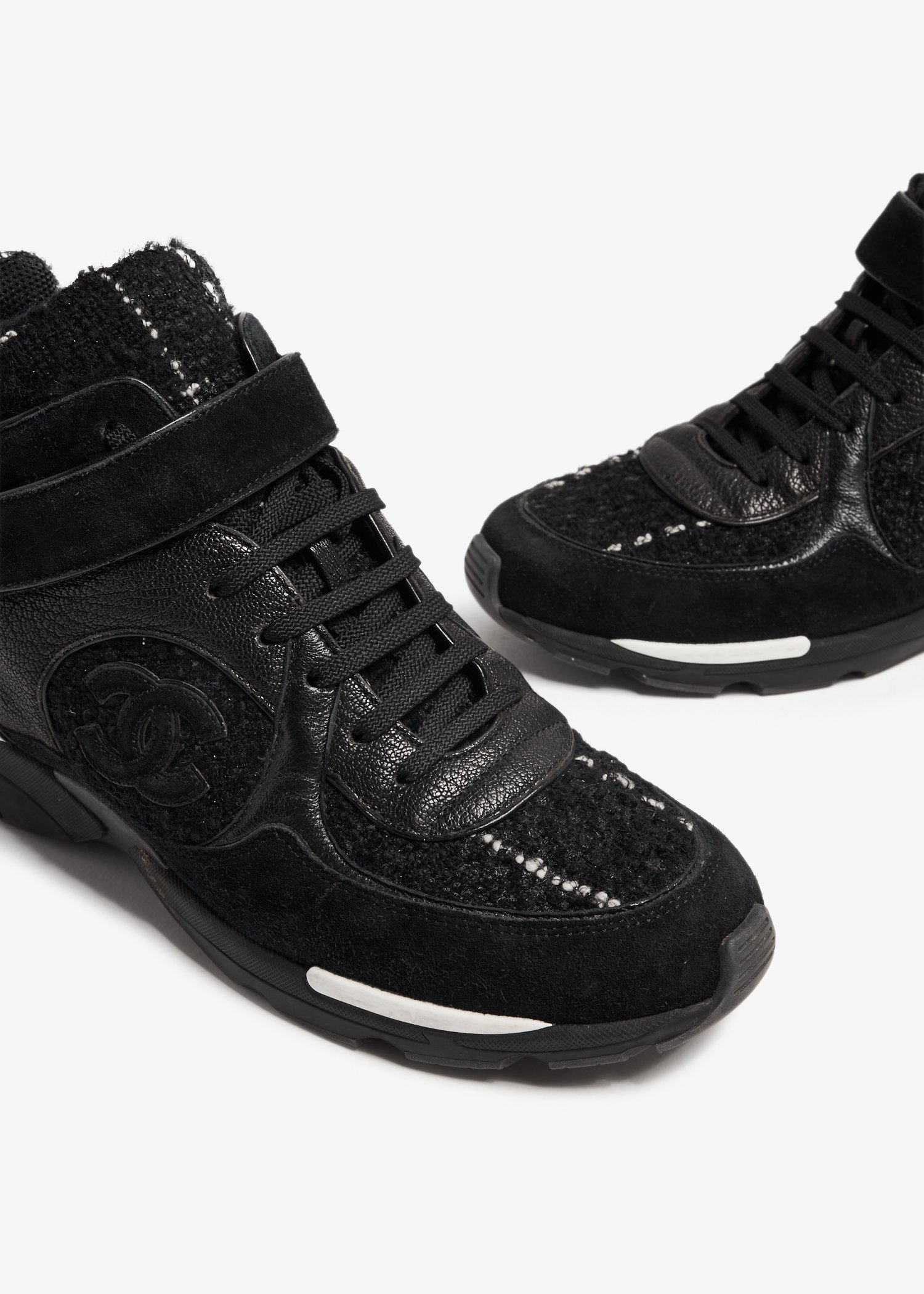 Chanel Pre Loved CC tweed high top sneakers for Women Black in Kuwait Level Shoes