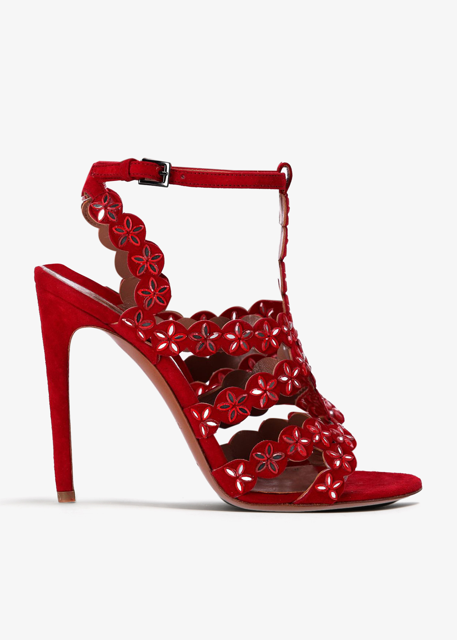 

Mirror-embellished suede sandals, Red