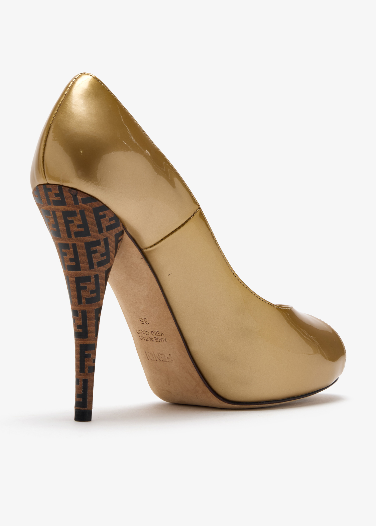FENDI Pre-Loved Zucca peep-toe pumps for Women - Gold in UAE