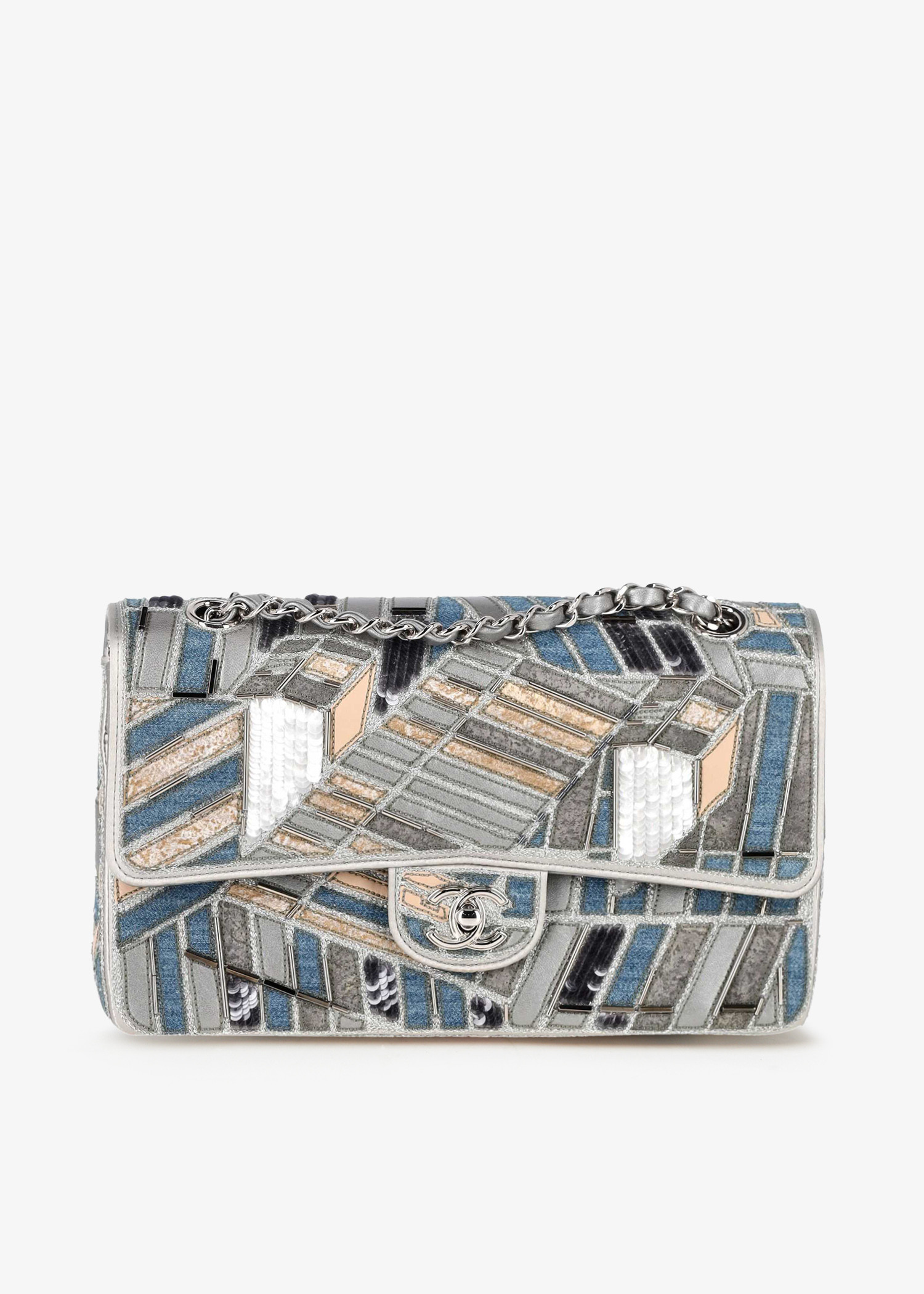 

Classic Patchwork double flap shoulder bag, Blue