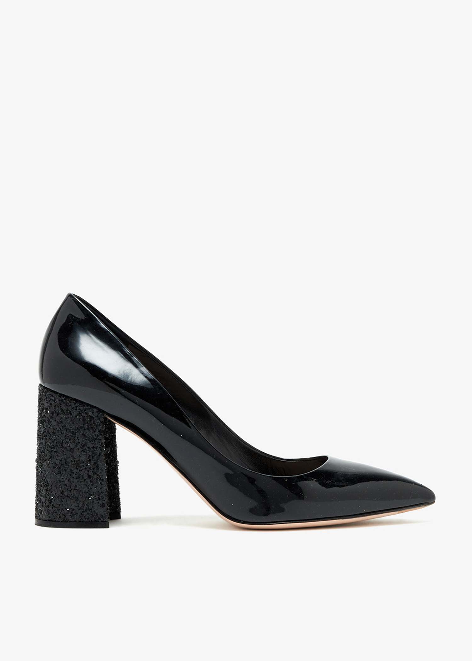 

Patent leather glitter pumps, Black