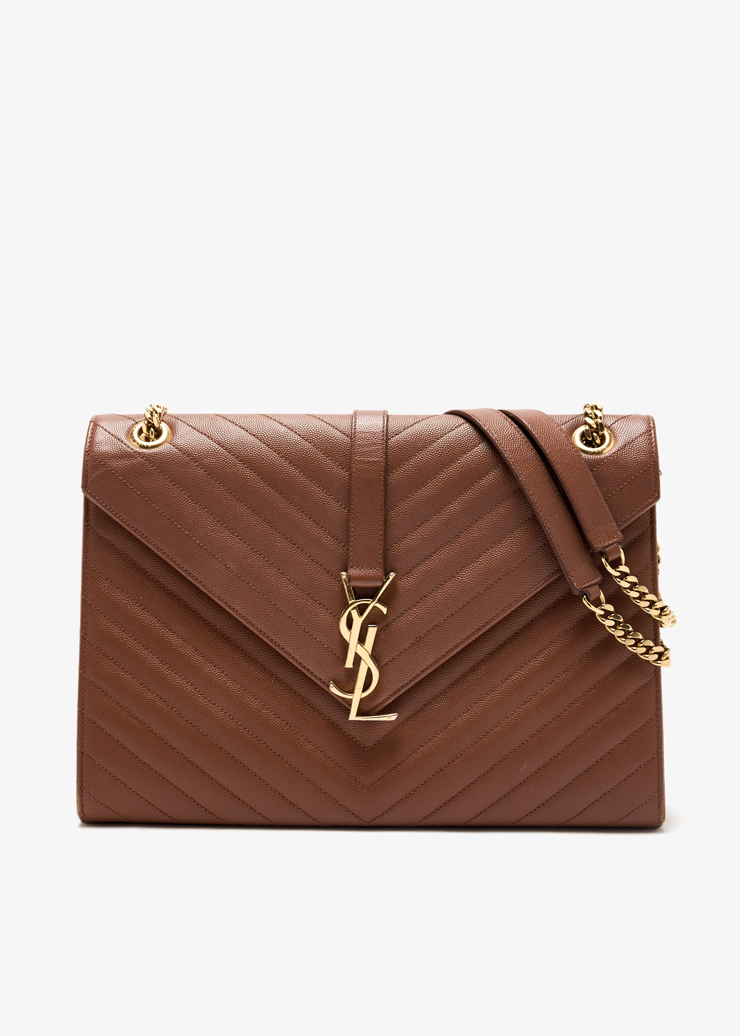 

Large Grain De Poudre matelasse chevron satchel, Brown