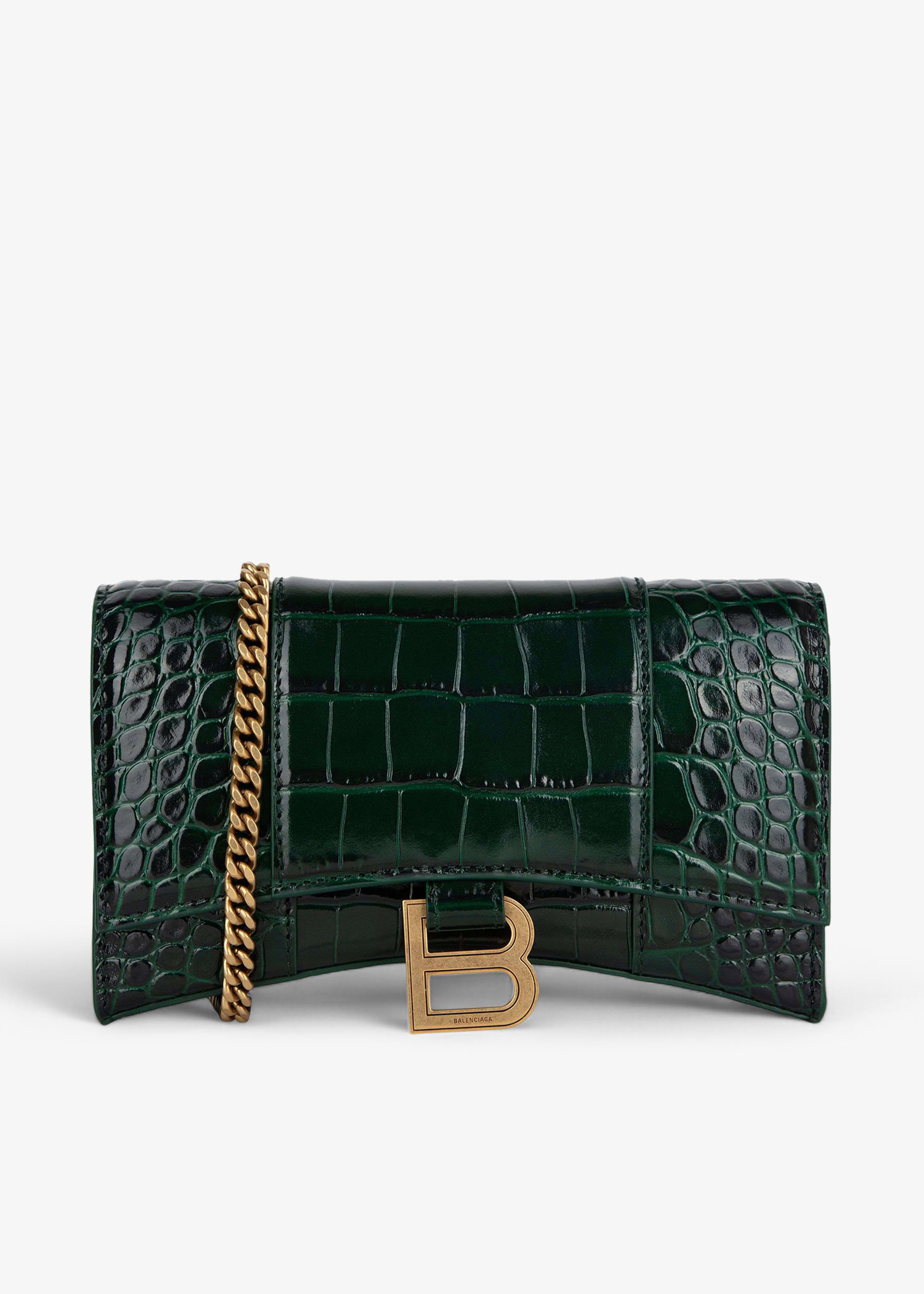 

Hourglass croc-embossed chain wallet, Green