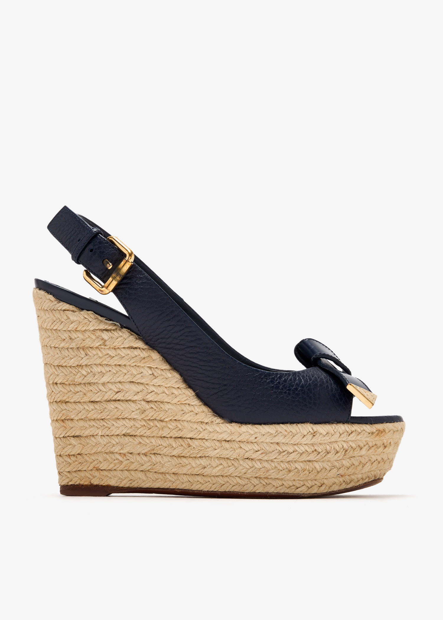 

Bow belt wedge sandals, Navy