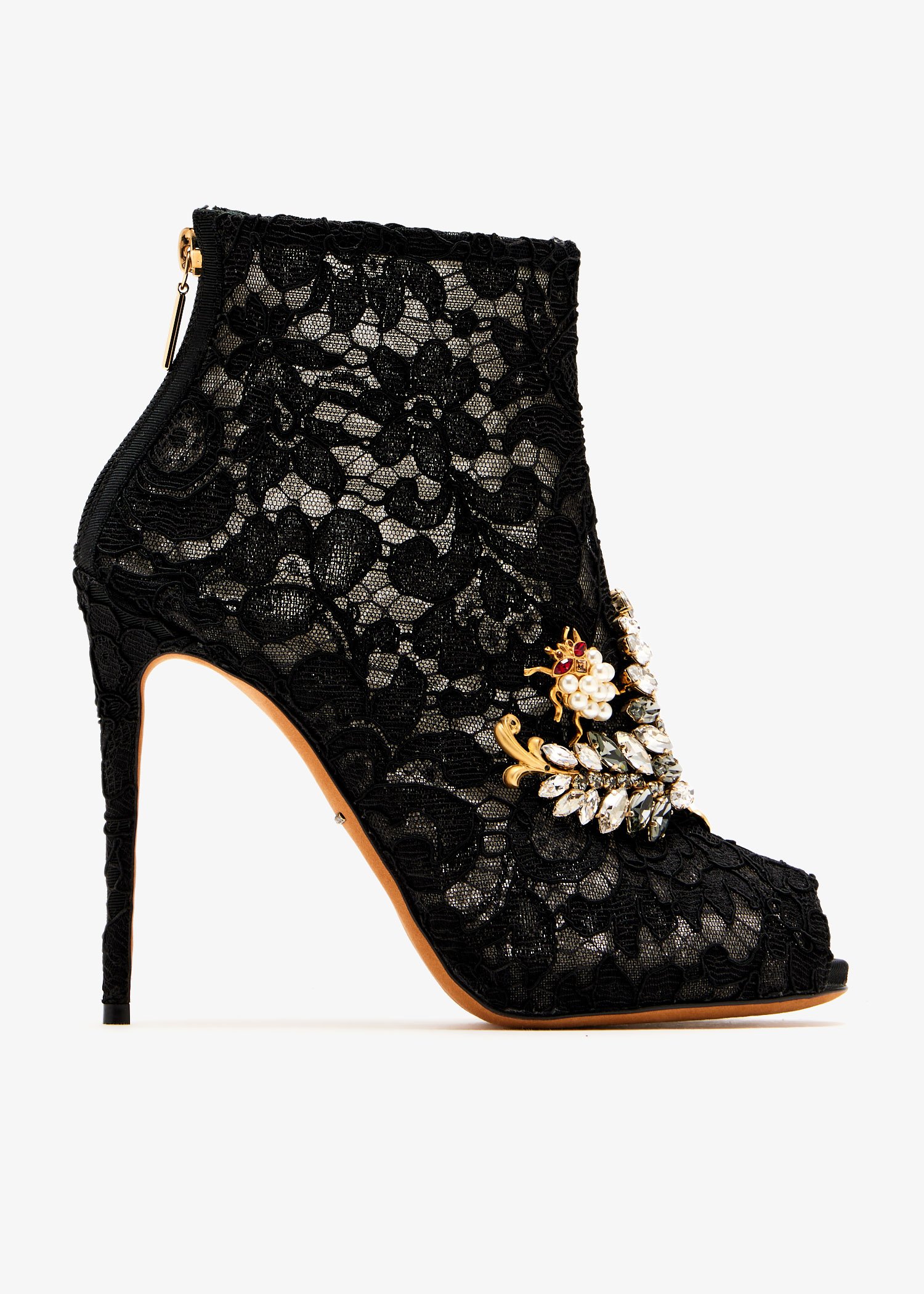 

Lace peep-toe boots, Black