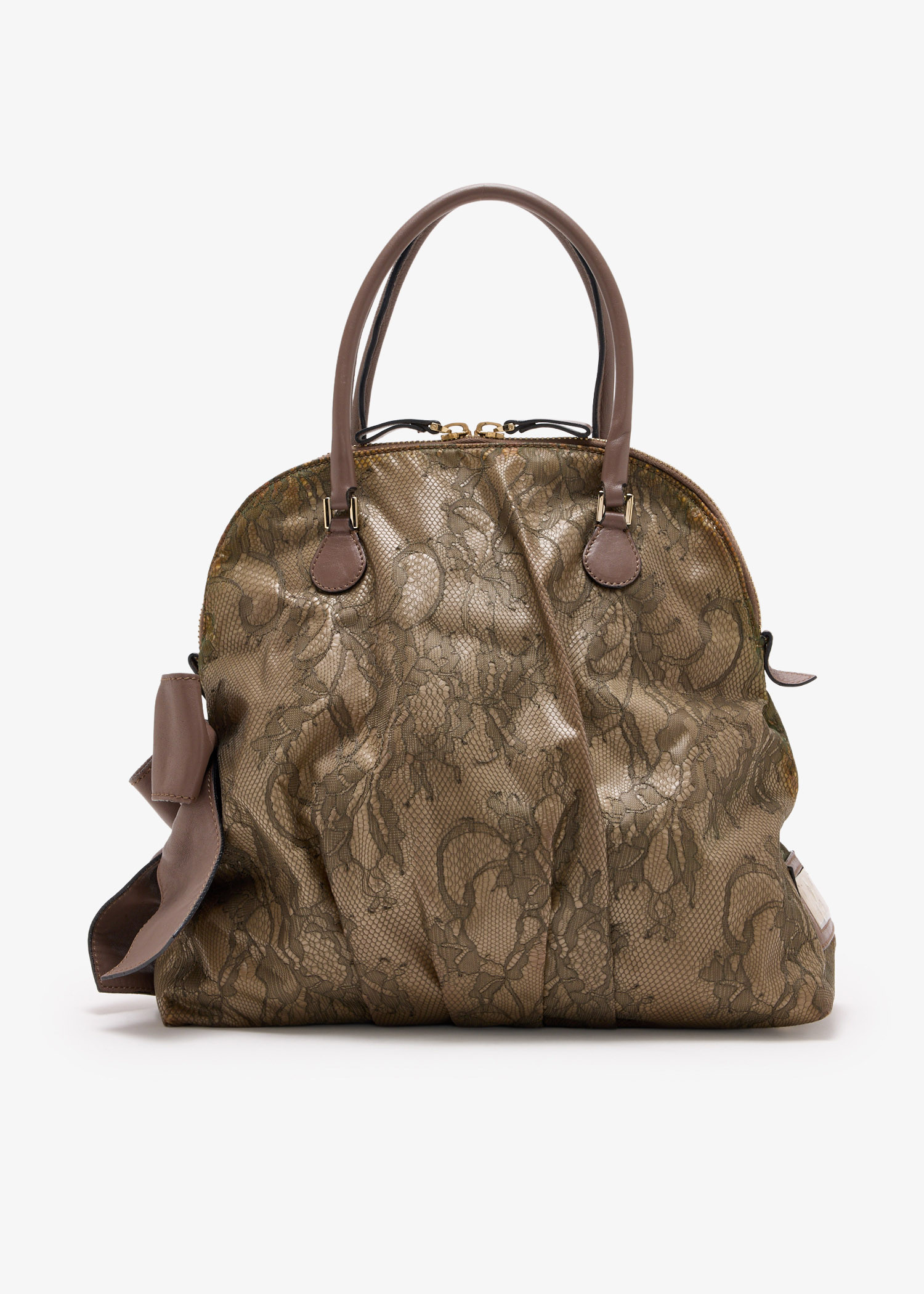 

Lace and Bow Detail Dome tote bag, Brown