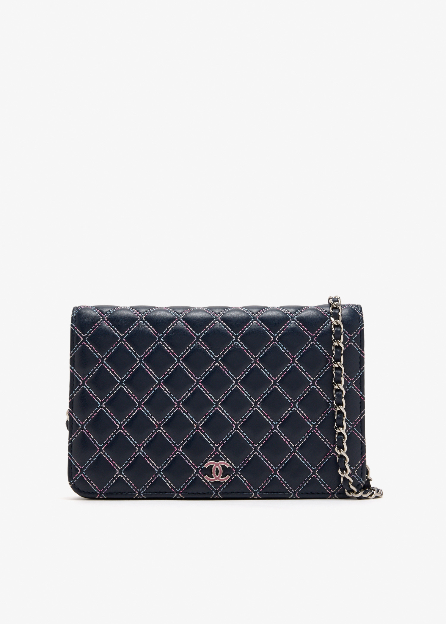 

Quilted Lambskin Double Stitch strap wallet, Blue