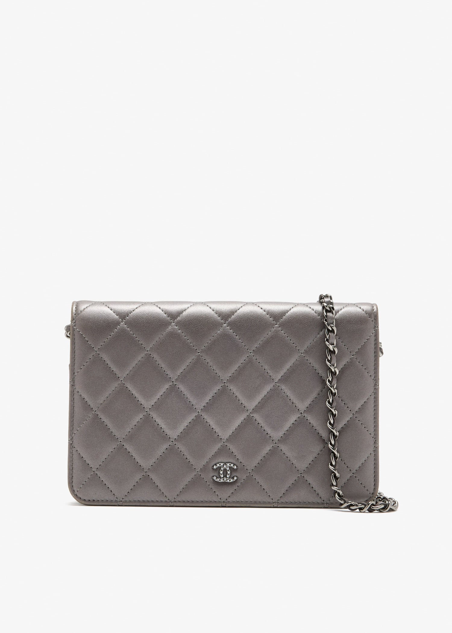 

CC Quilted chain wallet, Silver