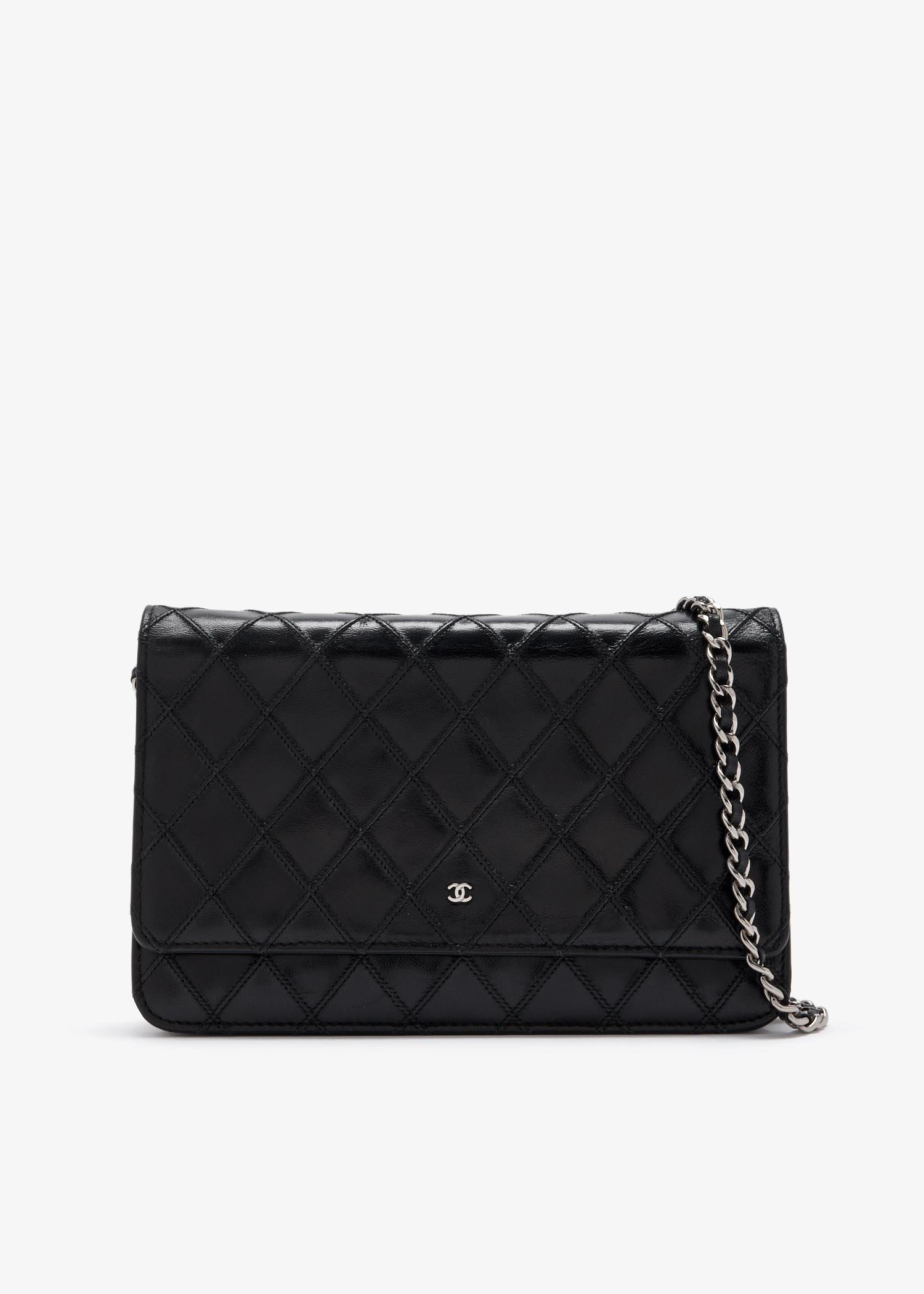 

CC quilted chain wallet, Black