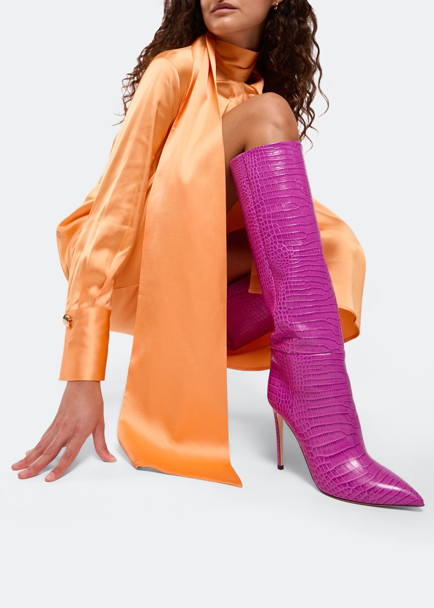 

Croc-embossed leather boots, Pink