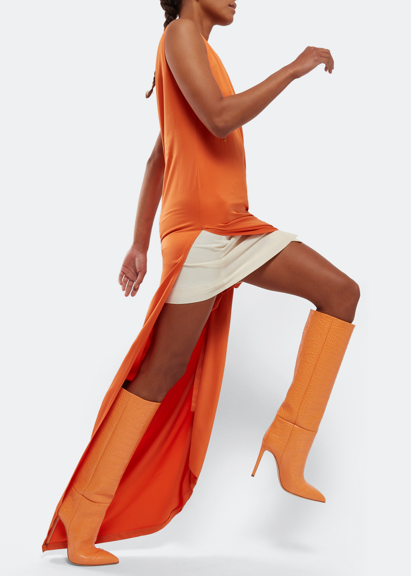 

Croc-embossed leather boots, Orange