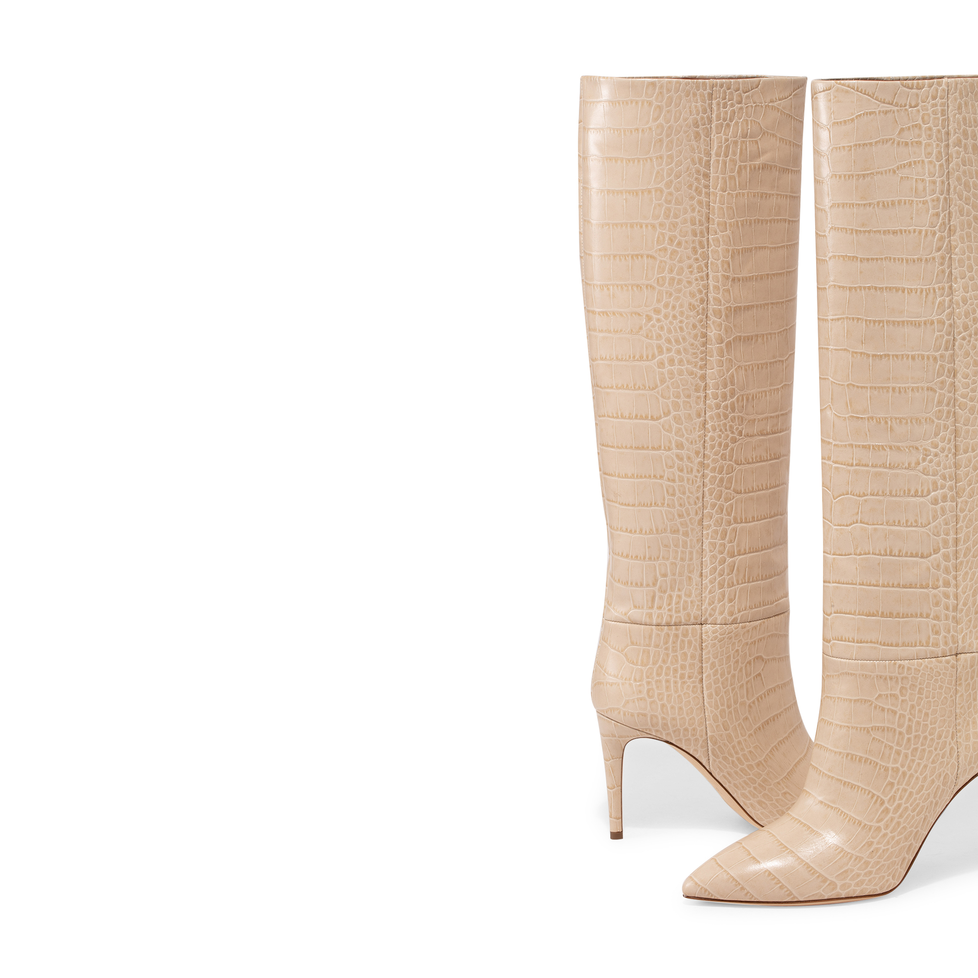 

Croc-embossed leather boots, Beige