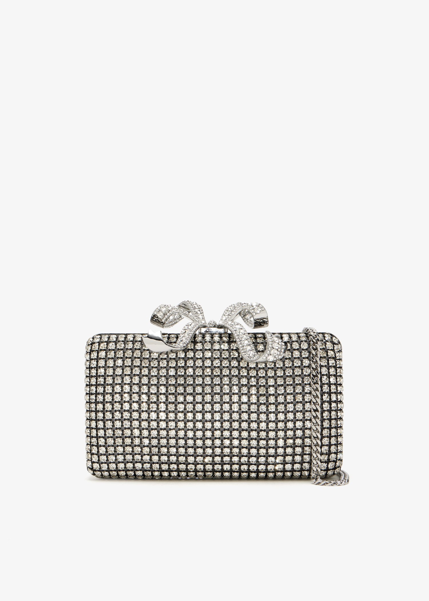

Crystal embellished box clutch, Silver