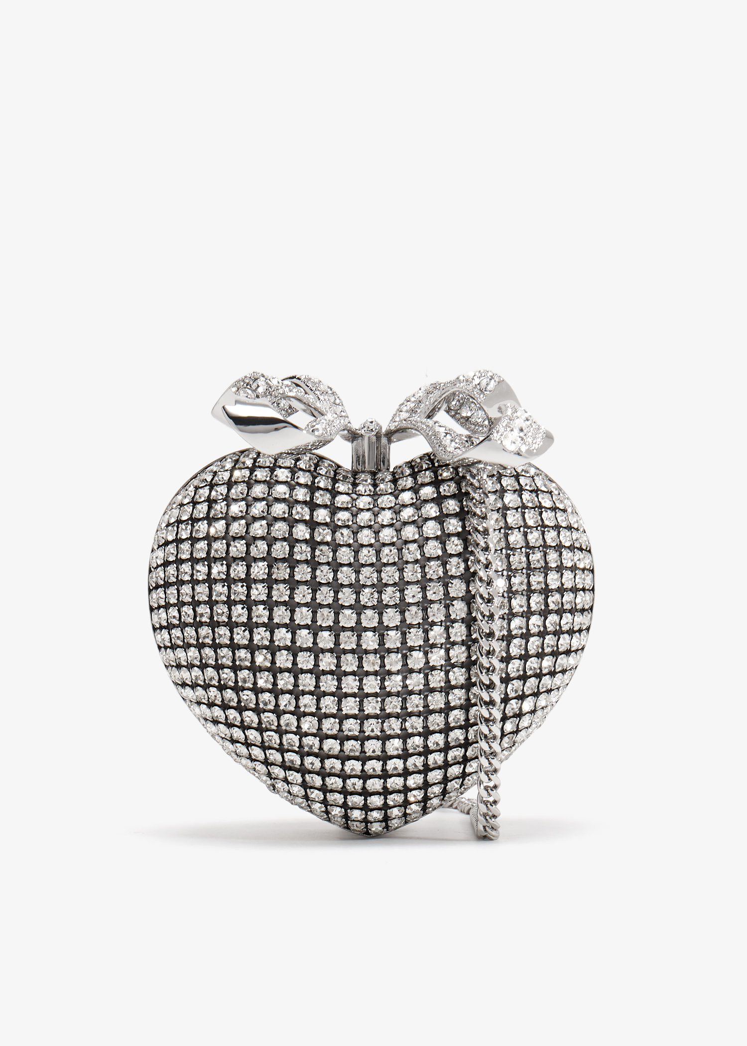 Self-Portrait Crystal Heart clutch for Women - Silver in Self-Portrait Crystal Heart clutch for Women - Silver in