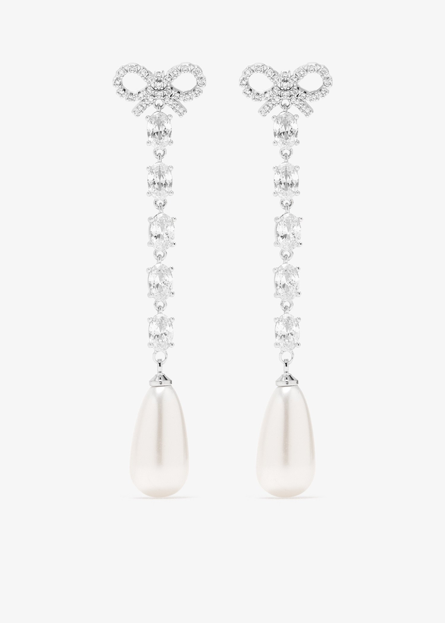 

Bow pearl droplet earrings, Silver
