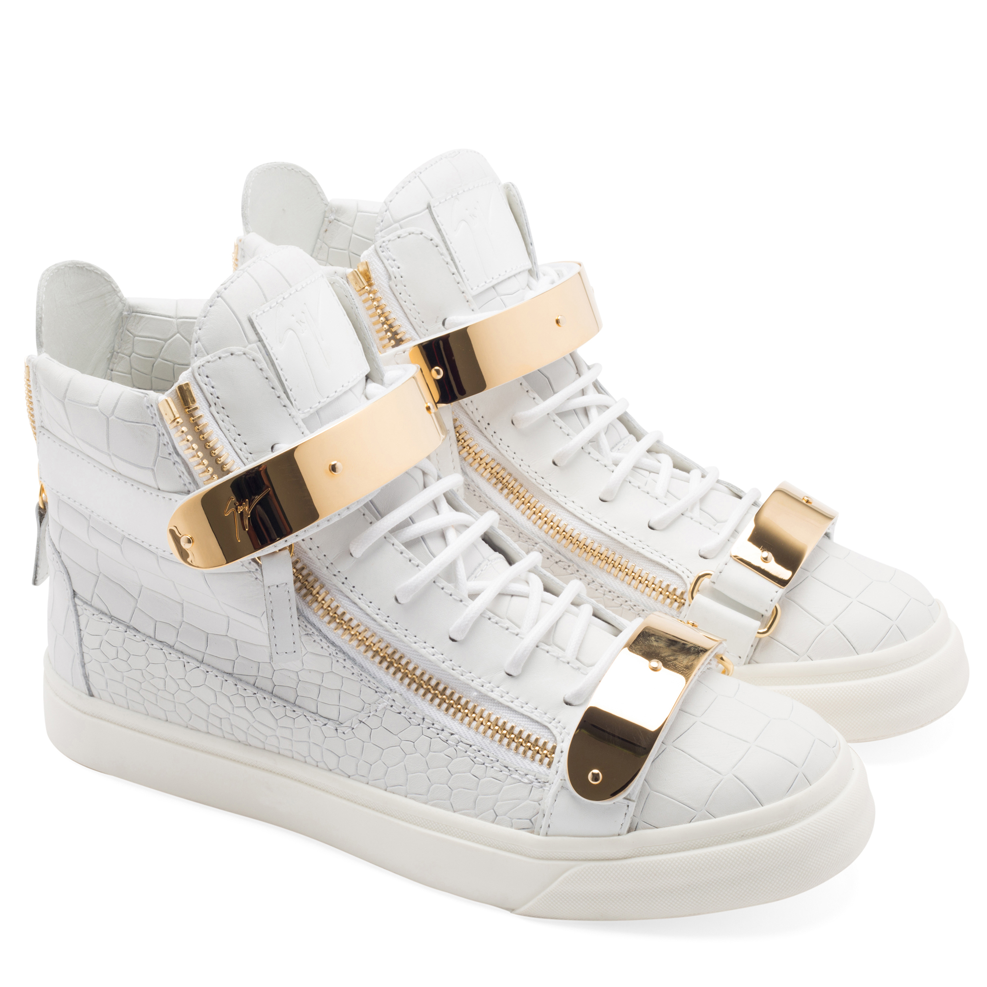 

High top croc embossed leather sneakers, White